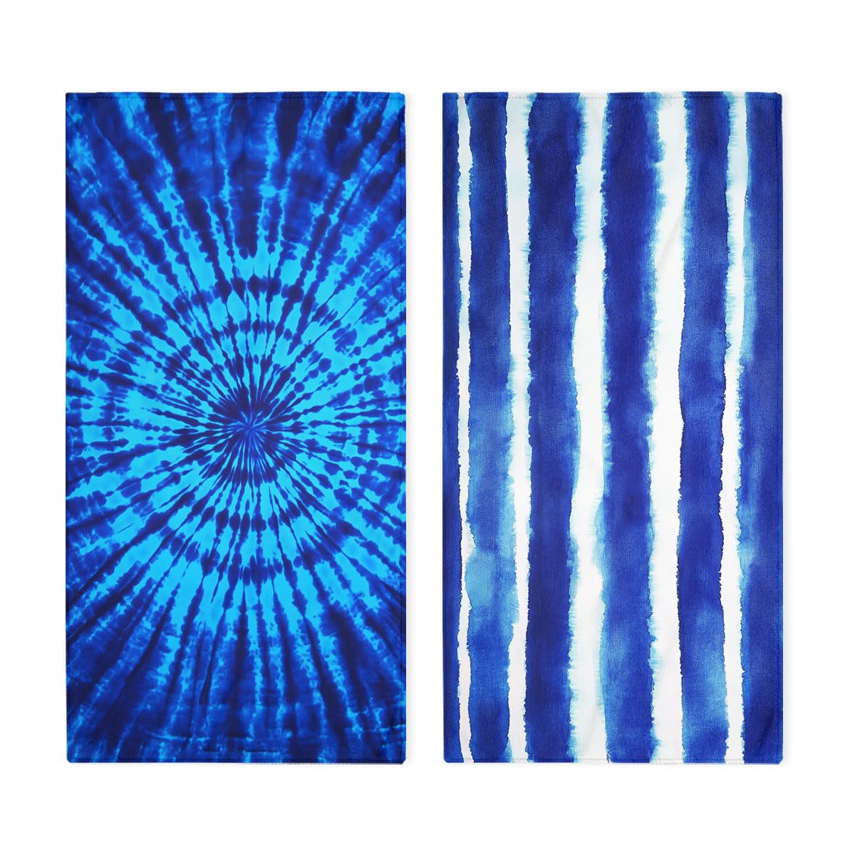 Tie-Dye Art Bath Hand Towels Set of 2 Absorbent Blue White Stripes Watercolor Art Bathroom Kitchen Towels Set