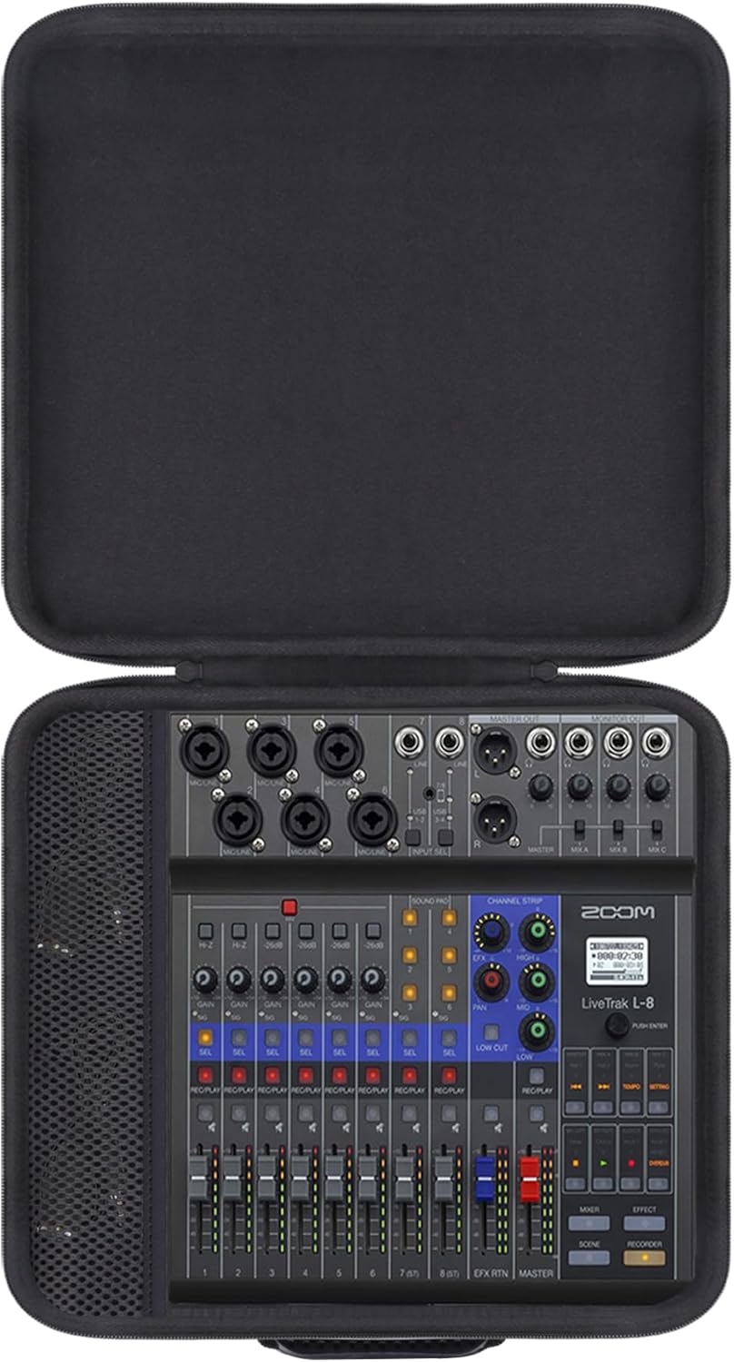co2CREA Hard Travel Case for Zoom LiveTrak Podcast L-8 Digital Mixer/Recorder, Shockproof Protective Storage Bag with Hand Handle and Mesh Pocket