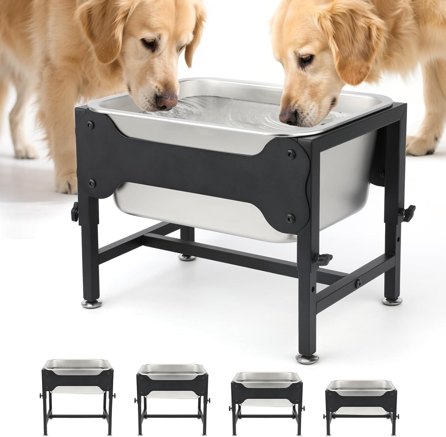 BWOGUE 3 Gallon Elevated Large Dog Water Bowl - Adjustable Height Stainless Steel Stand for Giant Breeds, Non-Slip, Joint Relief Indoor Outdoor