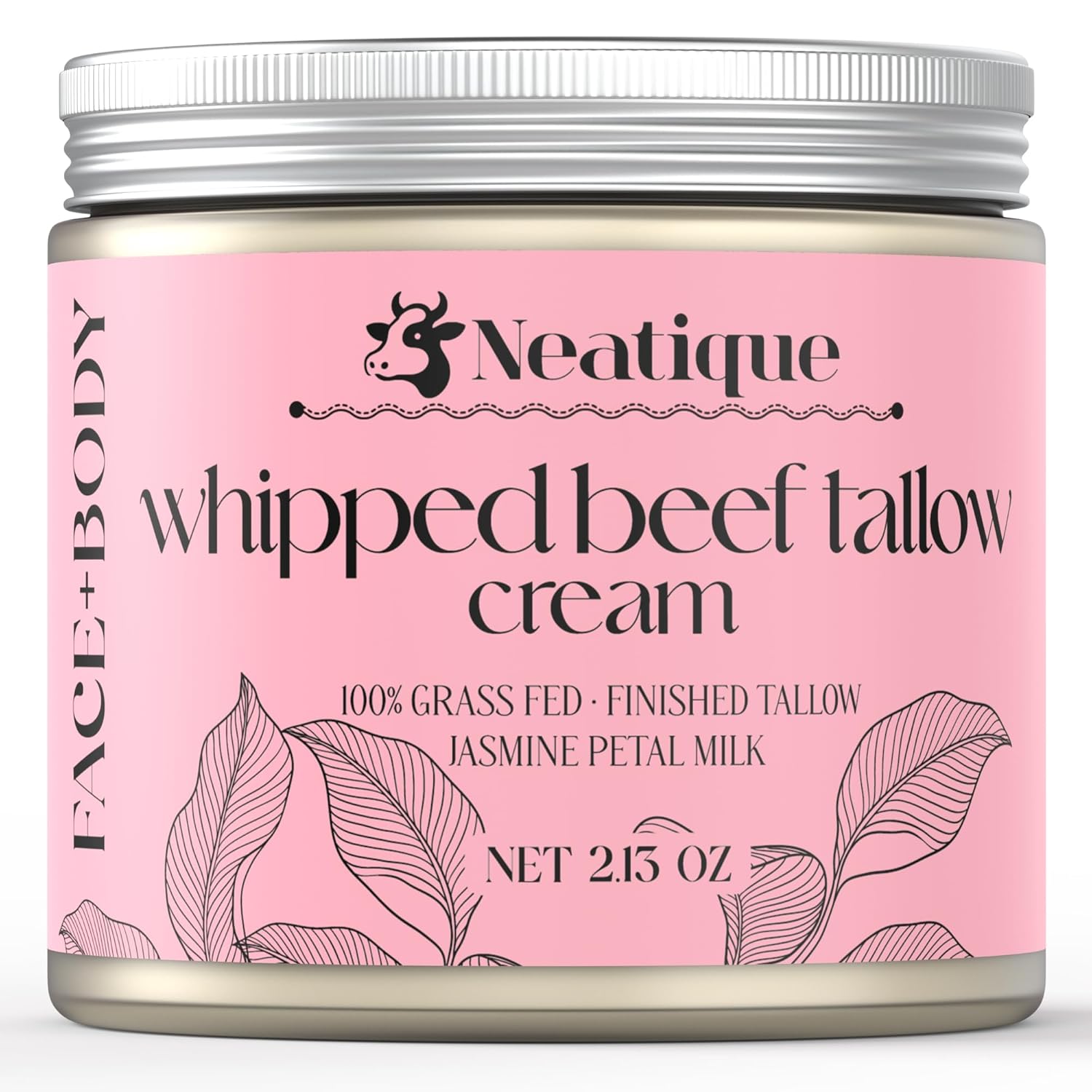 100% Grass Fed Beef Tallow for Skin Care Face & Body | Whipped Moisturizer for Skin | with Organic Beeswax & Organic Honey Balm | All Natural Formula, 2.13oz (Jasmine)