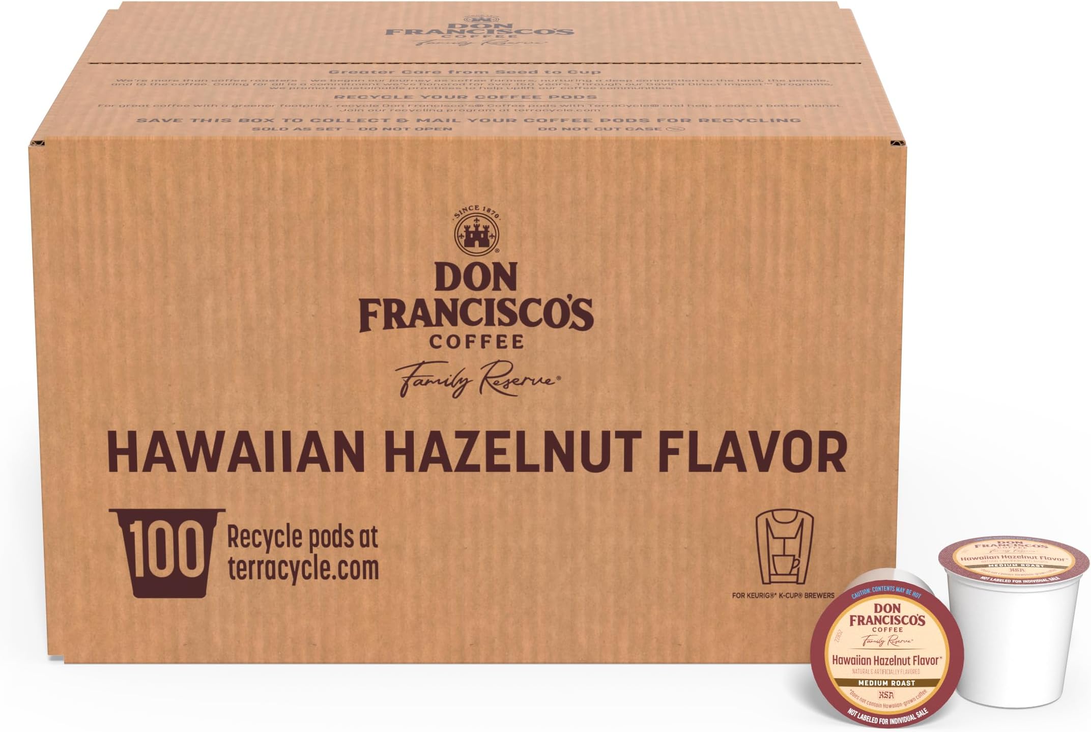 Hawaiian Hazelnut Coffee Pods, Medium Roast, 100ct