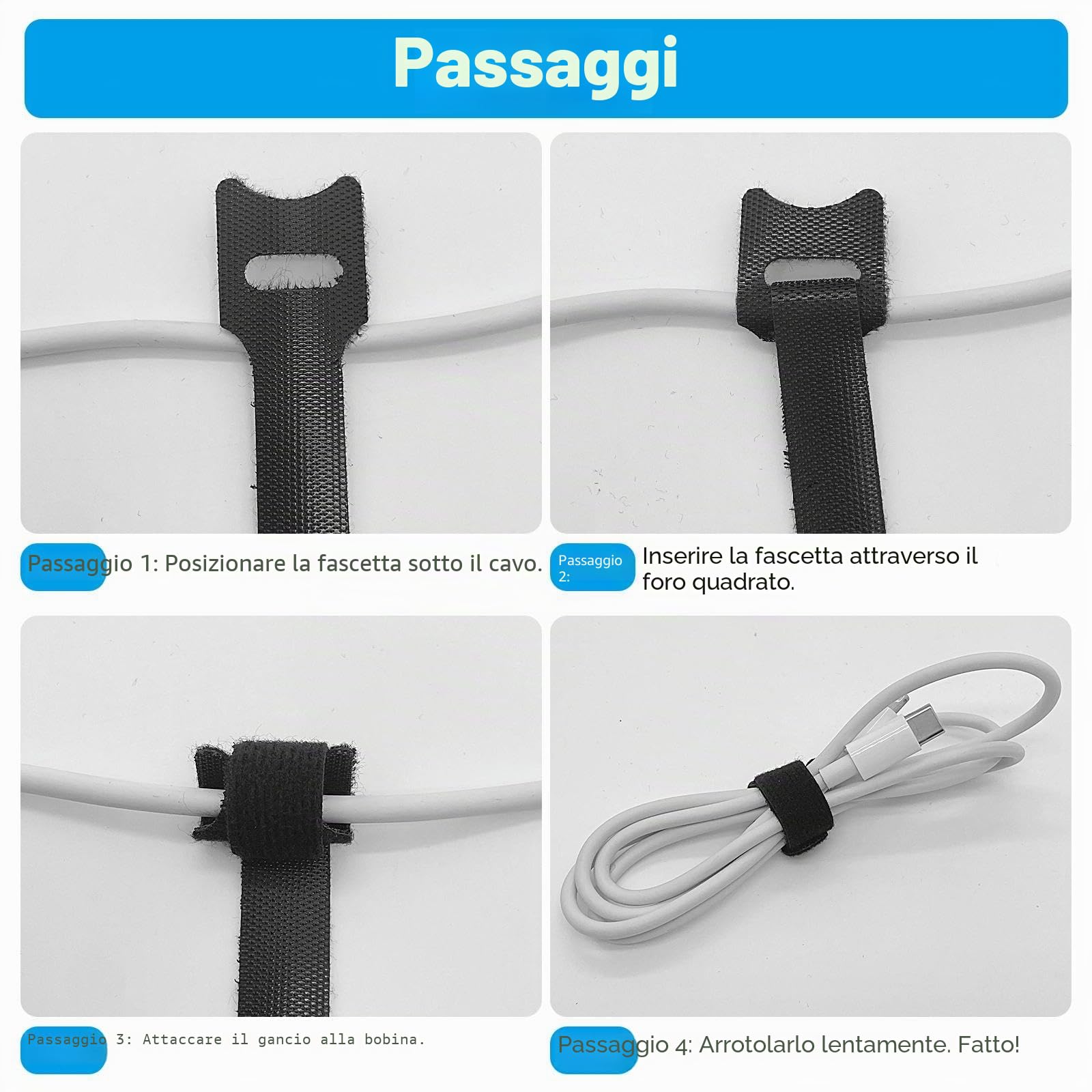 Fascette Cavi Riutilizzabili in Nylon, 70 Pezzi Stringicavo Regolabili 150 x 12 mm, Nylon Fascette Elettricista Cinturino con Hook e Loop, Ideali per Gestione Cavi Casa Ufficio Giardino