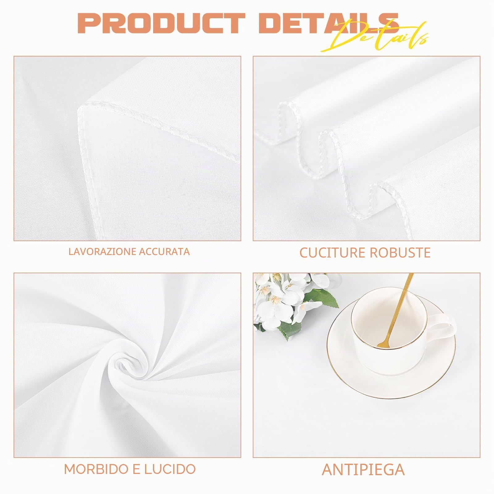 Pesonlook Confezione da 4 tovaglie rettangolari bianche, 228 x 396 cm, in poliestere lavabile, copertura per tavolo in tessuto di poliestere per matrimoni, feste, banchetti, buffet, cene di festa