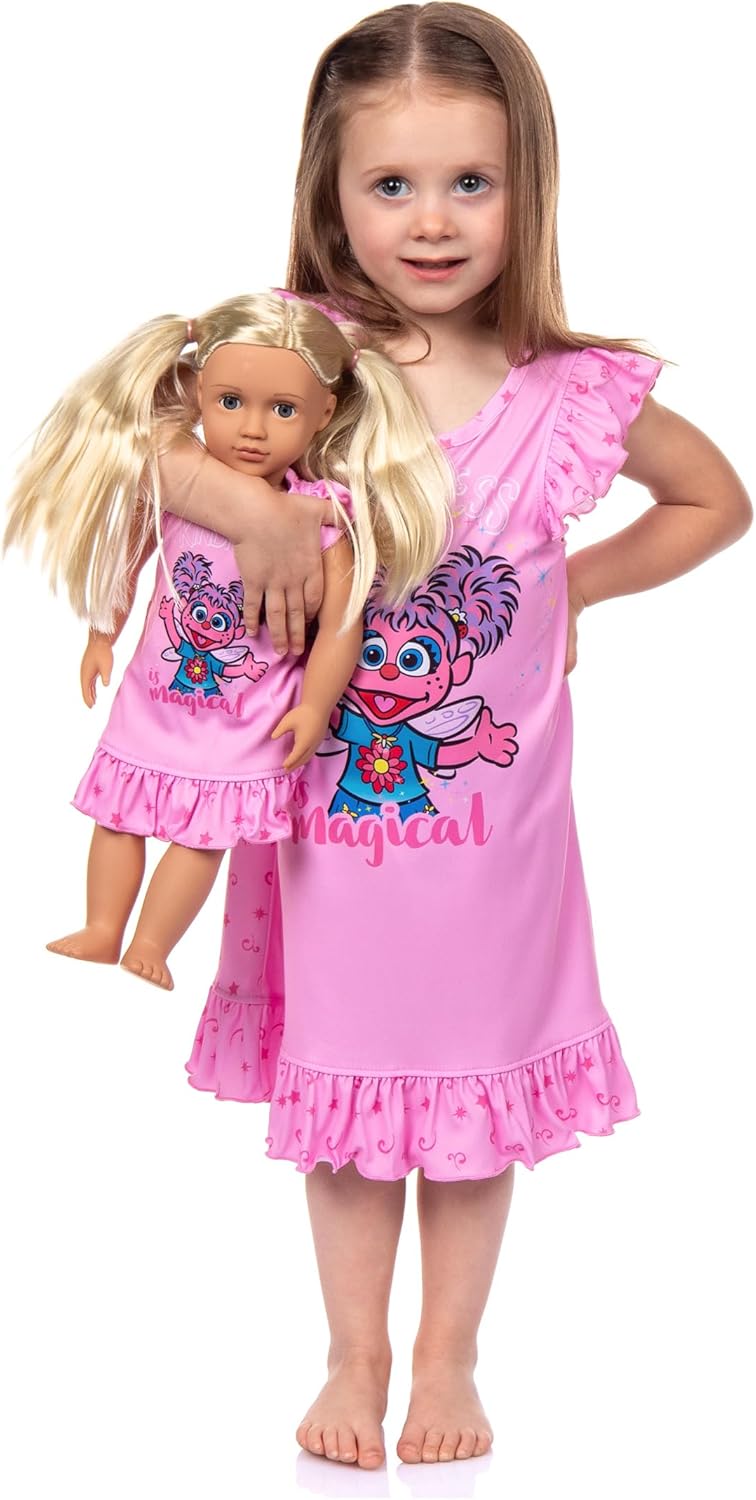 Sesame Street Pajamas Toddler Girls Abby Cadabby Kindness is Magical Nightgown with Matching Doll Dress