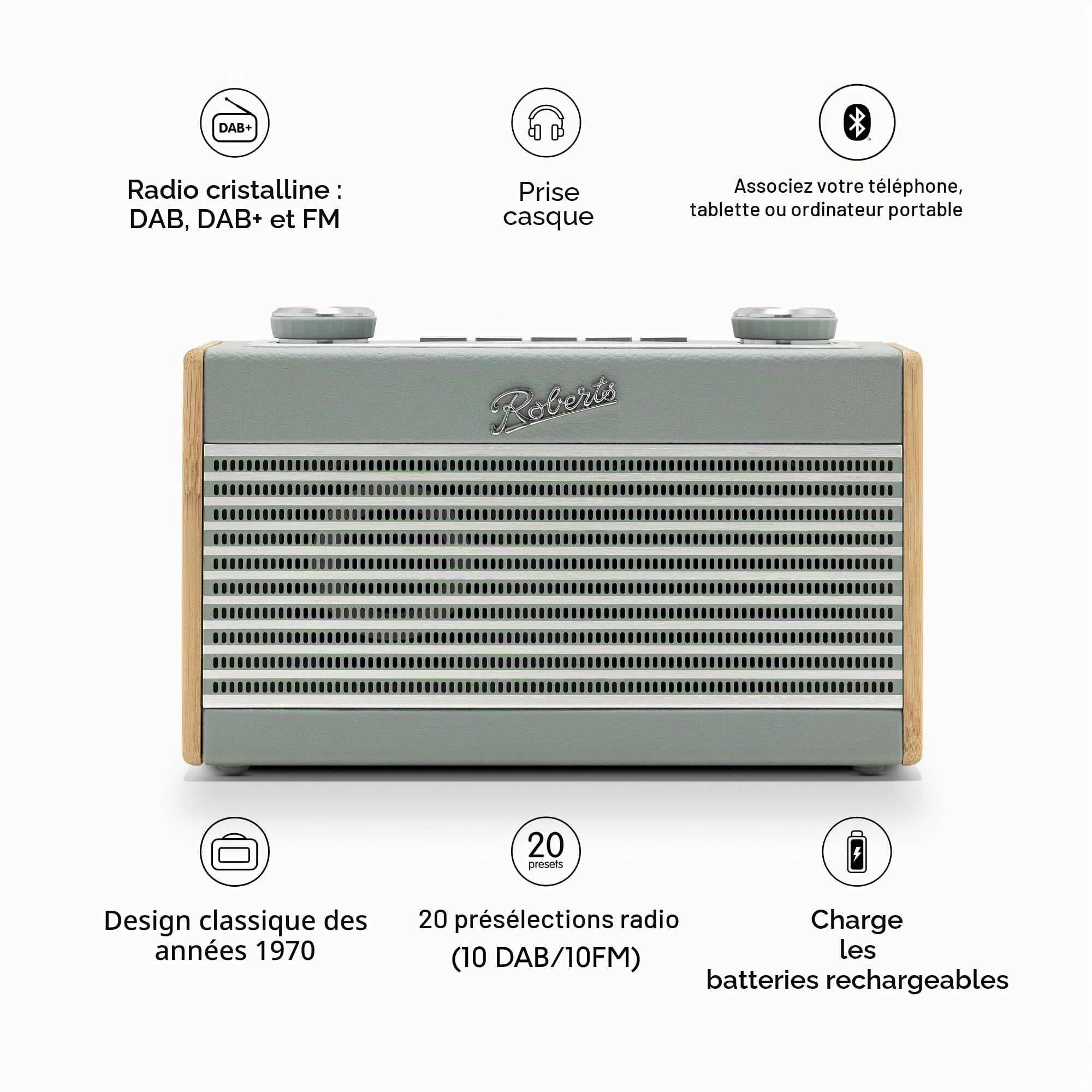 Roberts Radio numérique Rambler UNO FM/Dab/Dab+ avec Bluetooth, Bleu Canard