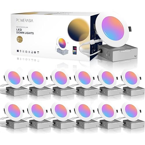 12 Pack Smart Recessed Lighting 6 Inch, Ultra-Thin LED Recessed Lighting 12W 1200LM Smart Downlight with Junction Box, Compatible with Alexa/Google Assistant and Siri - UL and Energy Star Certified