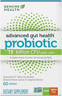 Genuine Health Advanced Gut Health Gentle-Care Probiotic, Helps Promote Digestive, Gastrointestinal & Gut Health, Multi-Strain Formula, 60 Capsules