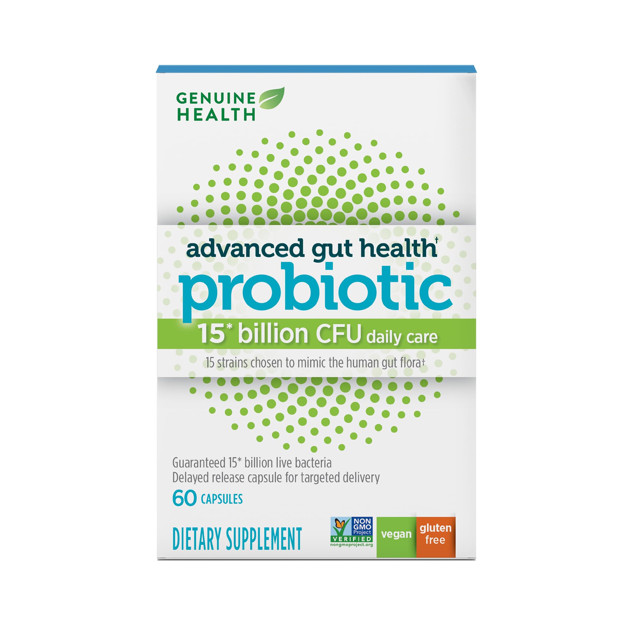 Genuine Health Advanced Gut Health Gentle-Care Probiotic, Helps Promote Digestive, Gastrointestinal & Gut Health, Multi-Strain Formula, 60 Capsules