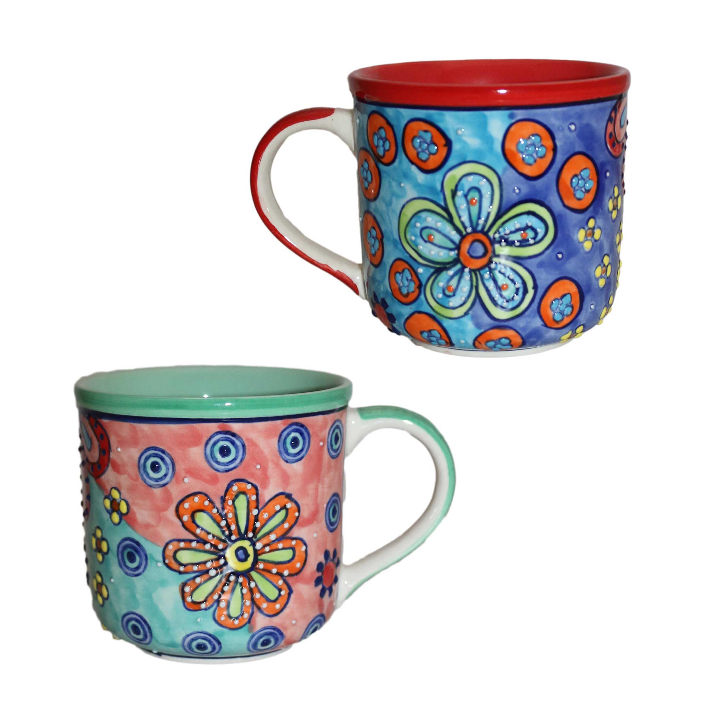 Gall&Zick Bunte Kaffeetasse mit Henkel ca 500ml Blumenmuster 2er Set handbemalt- Spülmaschinenfest Küche, Haushalt & Wohnen