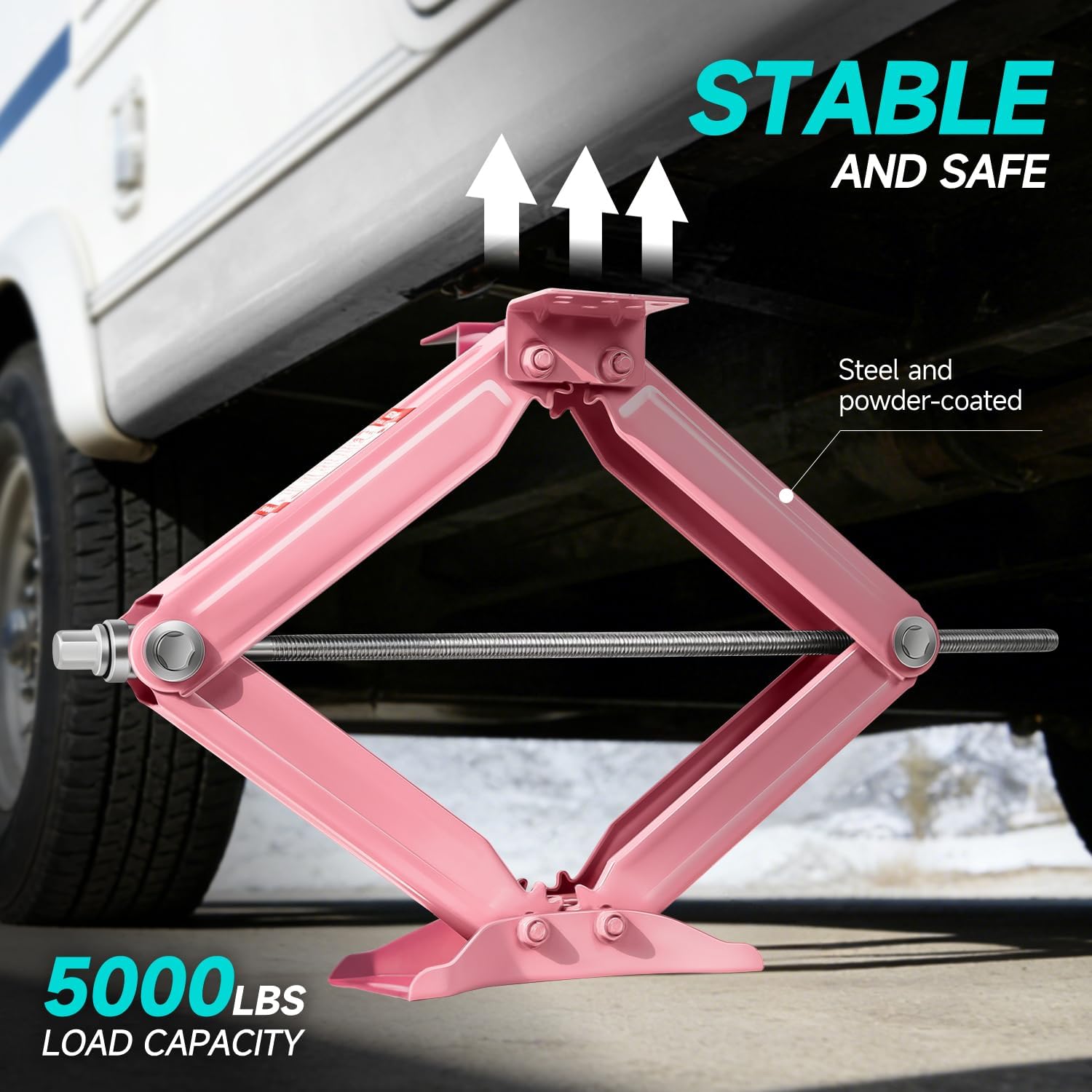 DNA Motoring 2-Pack 5000lbs RV Trailer Stabilizer Leveling Scissor Jacks with Speed Crank Handle, 4-24" Height,Set of 2, Pink, TOOLS-00330-PK