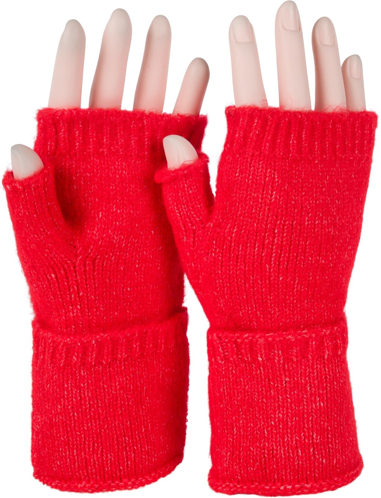 styleBREAKER Ladies Fingerless Knitted Gloves Unicoloured with cuff, warm winter gloves 09010052, Colour:Red