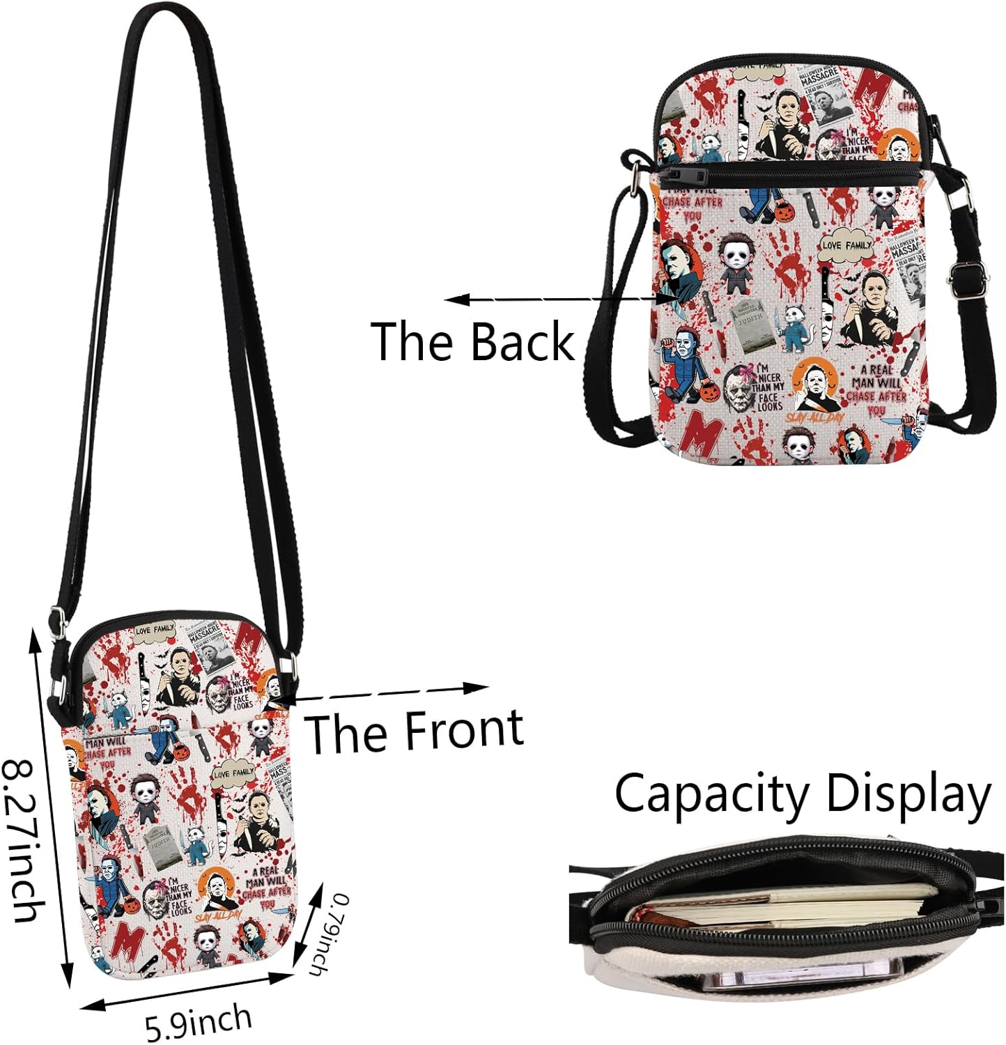 TSOTMO Horror Movie Horror Characters A Real Man Will Chase After You Crossbody Bag Funny Scary Movie Gift - Image 4