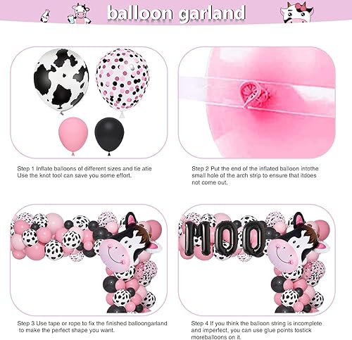 Miniatura 7 de Paquete de 238 suministros de fiesta con estampado de vaca, decoración de fiesta de cumpleaños de vaca, granero rosa, juego de vajilla para fiesta