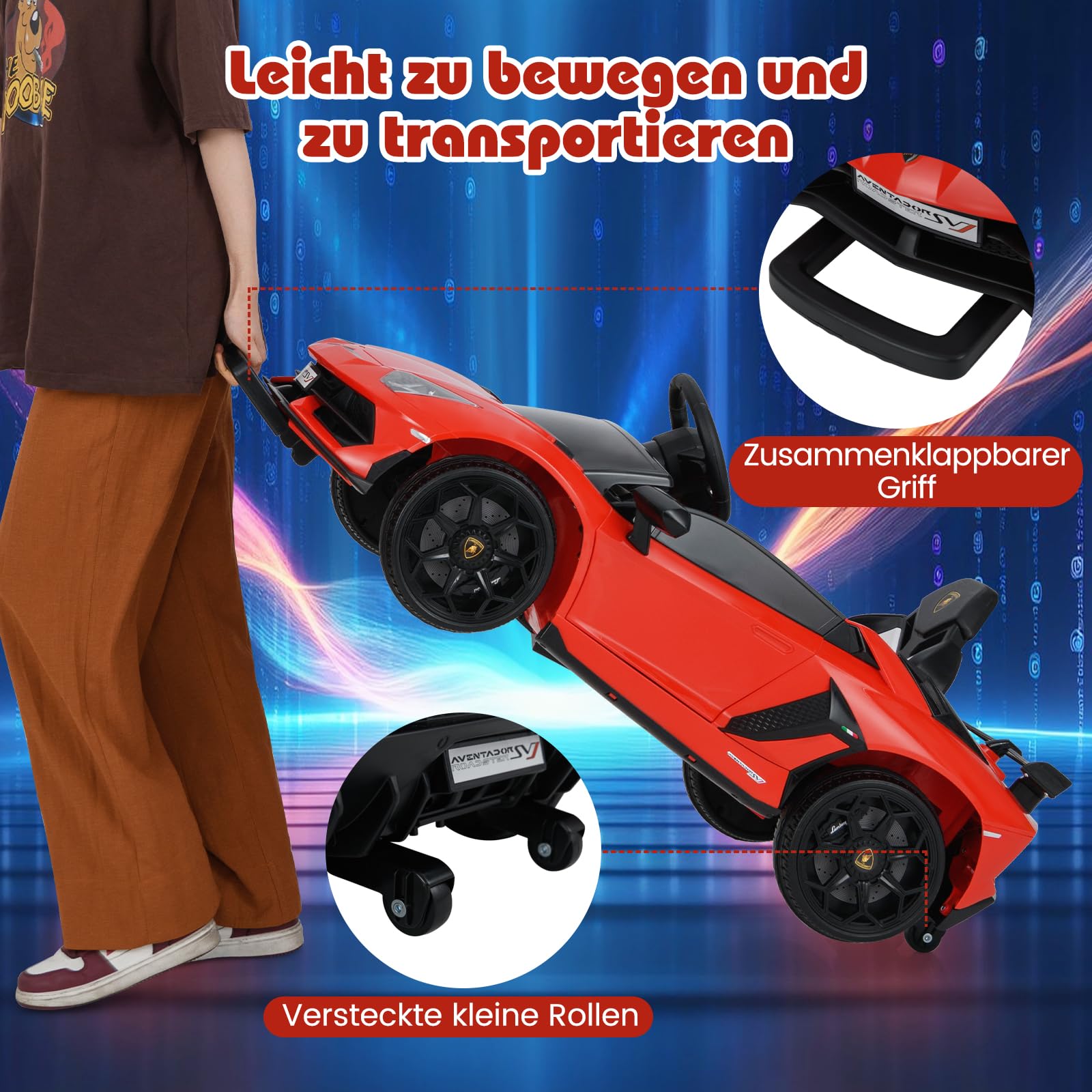 COSTWAY Lamborghini Elektroauto für Kinder, Kinderfahrzeug mit 2,4G Fernbedienung & LED Scheinwerfer & MP3-Player & Hupe & Musik, Elektrofahrzeug 3-5 km/h, Kinderauto für Kinder ab 3 Jahren (Rot)