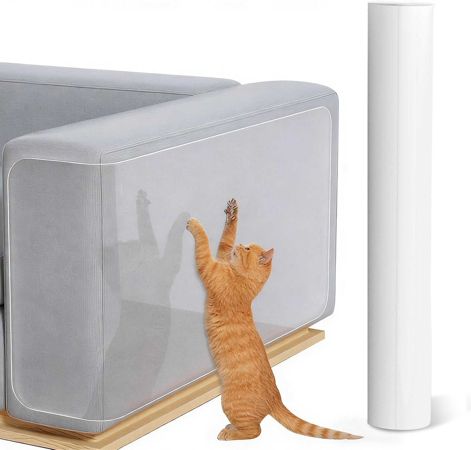 Cat Scratch Furniture Protector, Clear Flexible Plastic Adhesive Cover, Single Side Sticky Sofa Couch Guard, 7.87 x 196.8 Inches