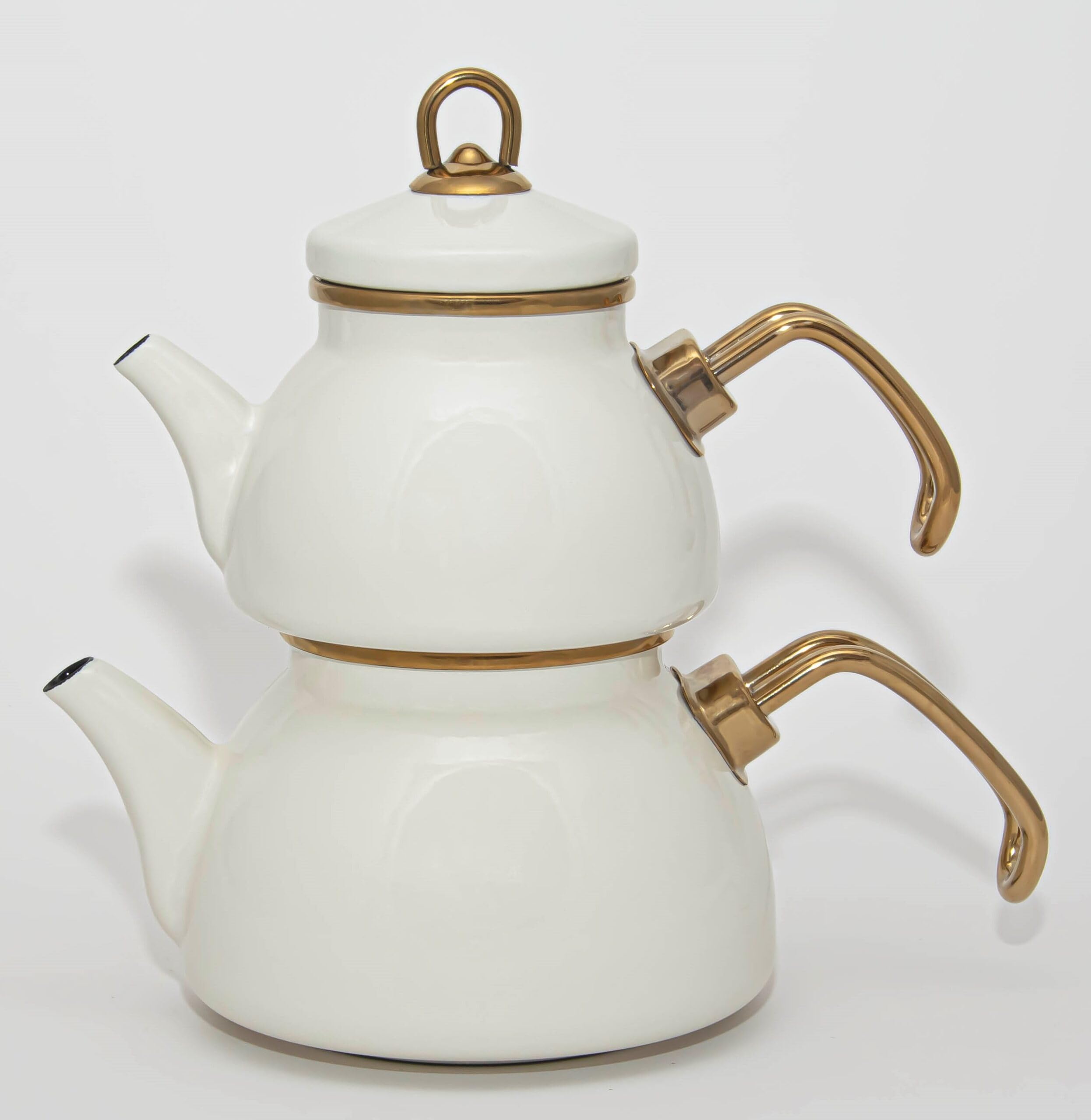 Théière Turque Mini 0,5 L avec Bouilloire 1,1 L en Acier Émaillé beige – Design Rétro – Compatible Induction – Idéale pour l'Infusion du Thé – LPP GRANDEUR 10