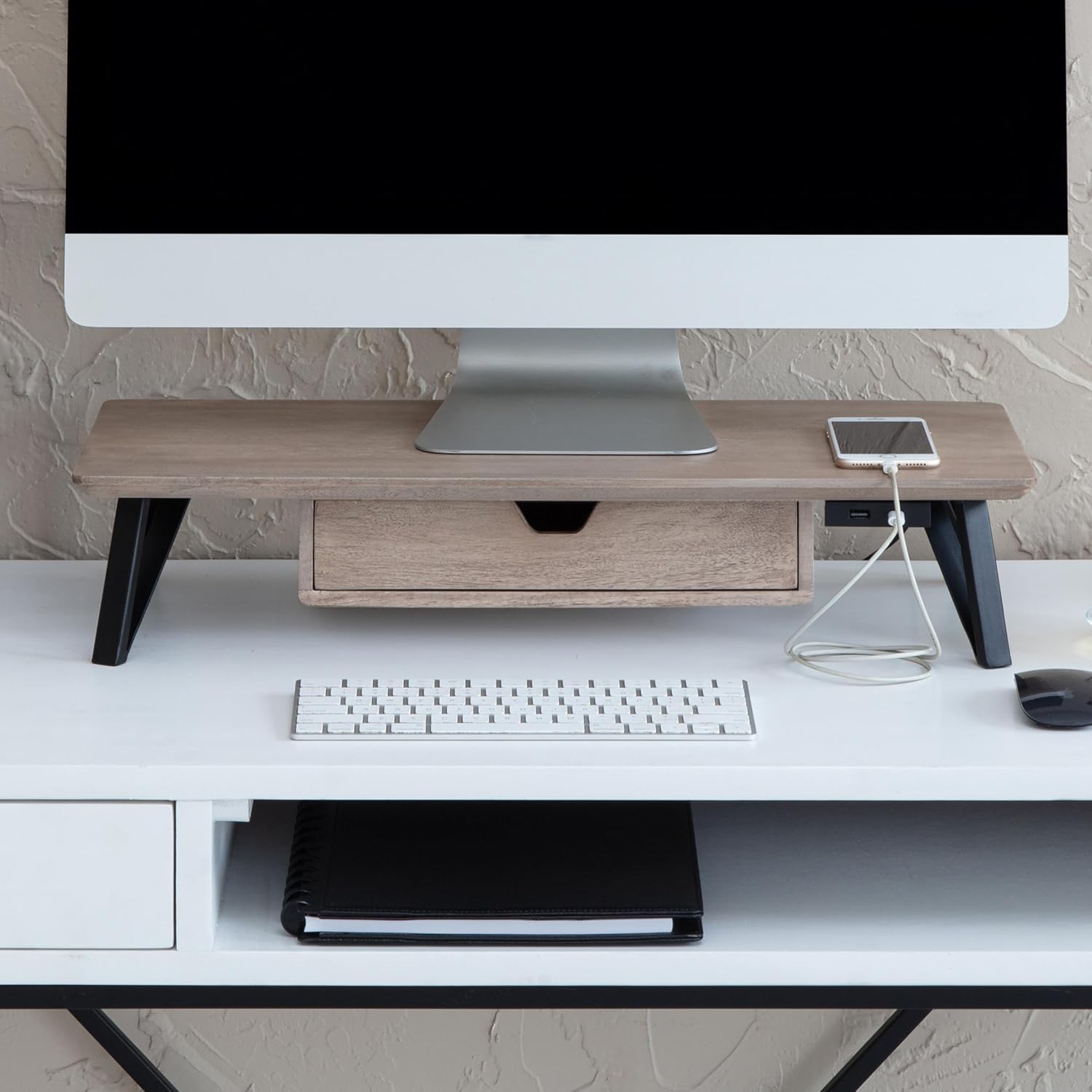 Anji Mountain Monitor Stand - Desktop Organizer & Laptop Riser, Ergonomic Monitor Riser, Space-Saving Monitor Stand for Desk, Durable Construction, Easy Assembly, Ideal for Home & Office,Biscotti