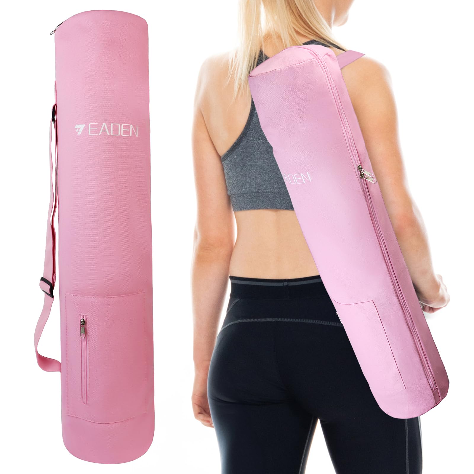 Yoga Mat Bag, Canvas Yoga Mat Bag Carrying Bag with Multi-Functional Storage Pockets, Adjustable Strap & Full-Zip Exercise Yoga Mat, Fits Gym, Class, Beach Park, Travel for Women & Men