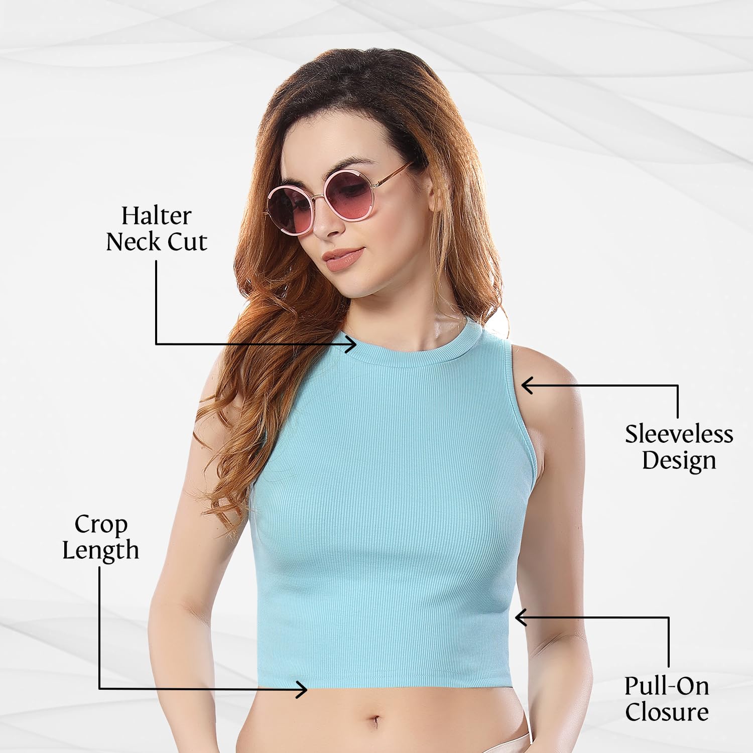 TRASA Women's Sleeveless Rib Knitted 100 Percent Cotton Racer Back Tank Slim Fit Tops Halter Neck Crop Tank Tops - Sky Blue - Xs - Image 3 thumbnail