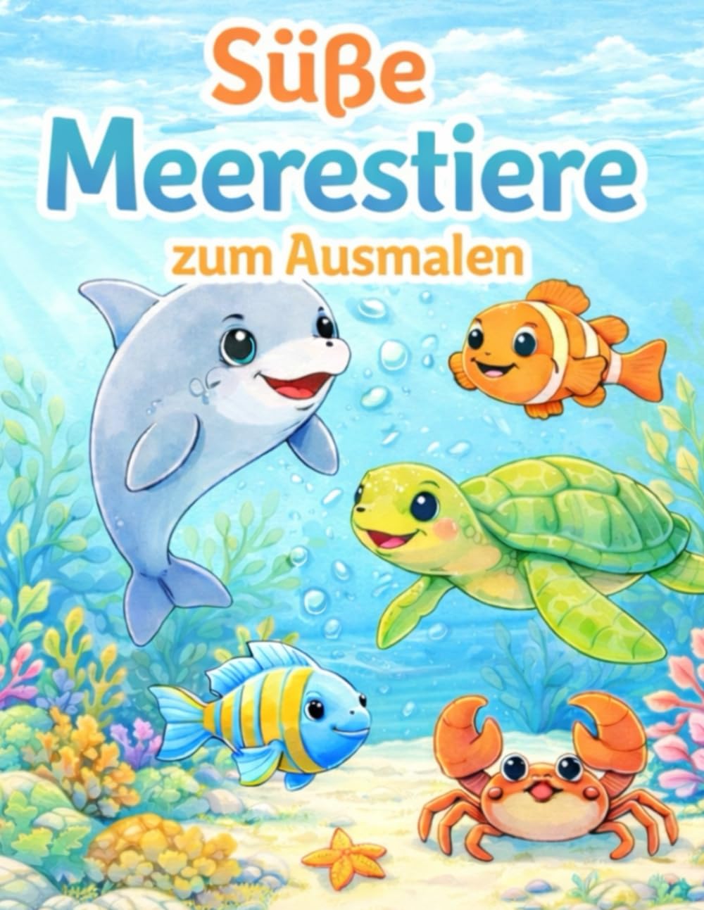 Süße Meerestiere zum ausmalen: Ein liebevoll gestaltetes Malbuch für Kinder von 4–8 Jahren – Niedliche Meerestiere, große einfache Motive & kreativer Malspaß (Malbücher für Kinder 4 - 8 Jahre)