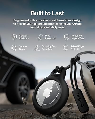 Vista 43 de Belkin - Soporte seguro con llavero para Apple AirTag, funda duradera y resistente a los arañazos con cara abierta y bordes elevados, protección