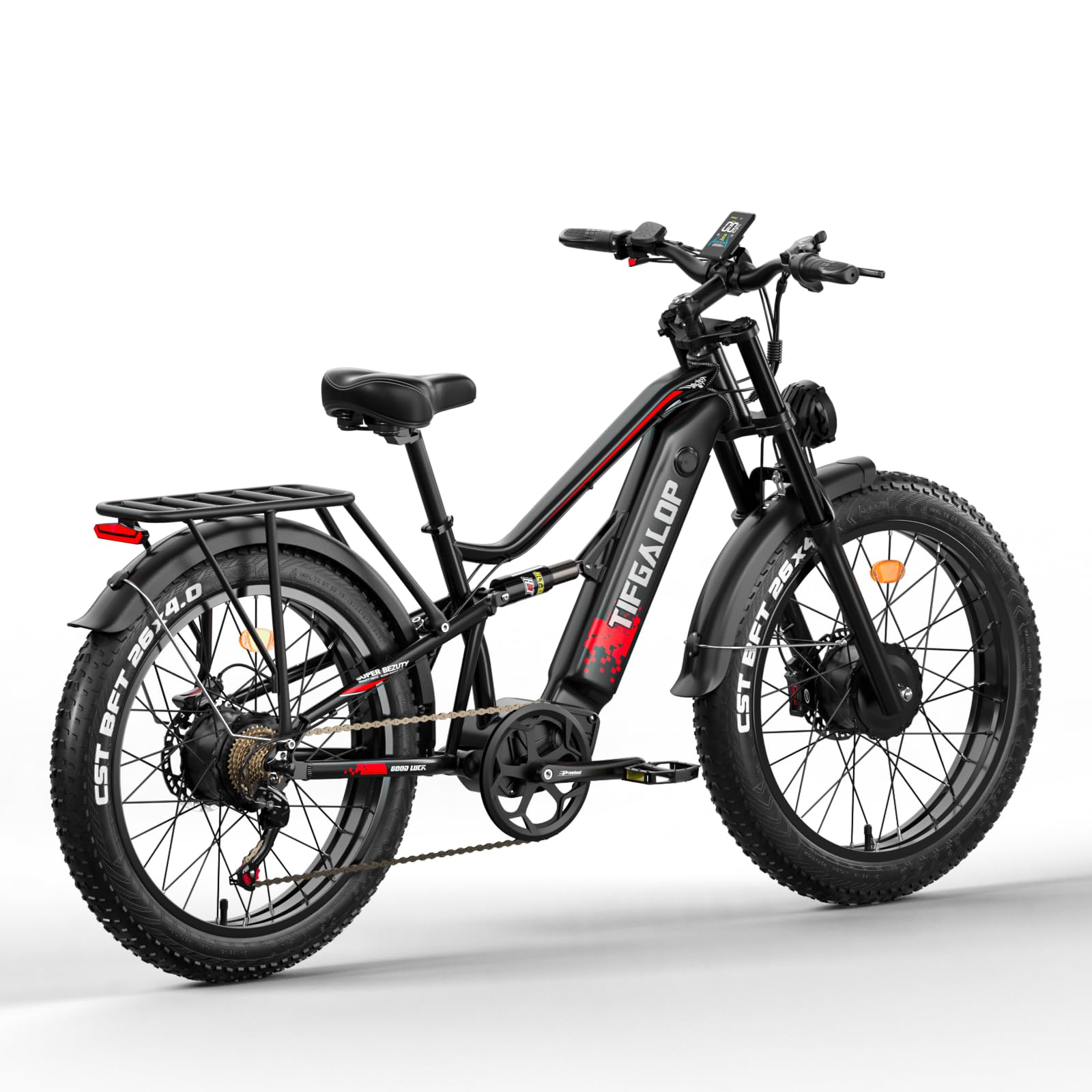 tifgalop Bicicleta eléctrica para Adultos, Bicicleta eléctrica Todoterreno de 26 Pulgadas, Doble absorción de Impactos, 7 velocidades, batería de Litio de 48V 18Ah, Alcance de hasta 45-90 km