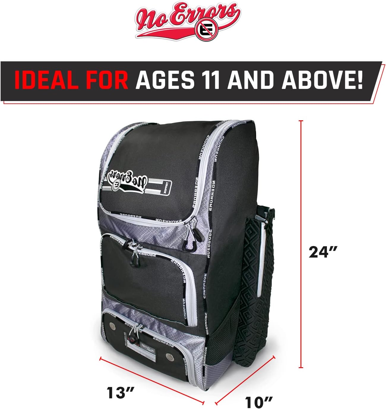 No Errors Top Pick Baseball Backpack for Kids - Heavy Duty Youth Baseball and Softball Bag with Fence Hooks - Dual Glove and Bat Compartments