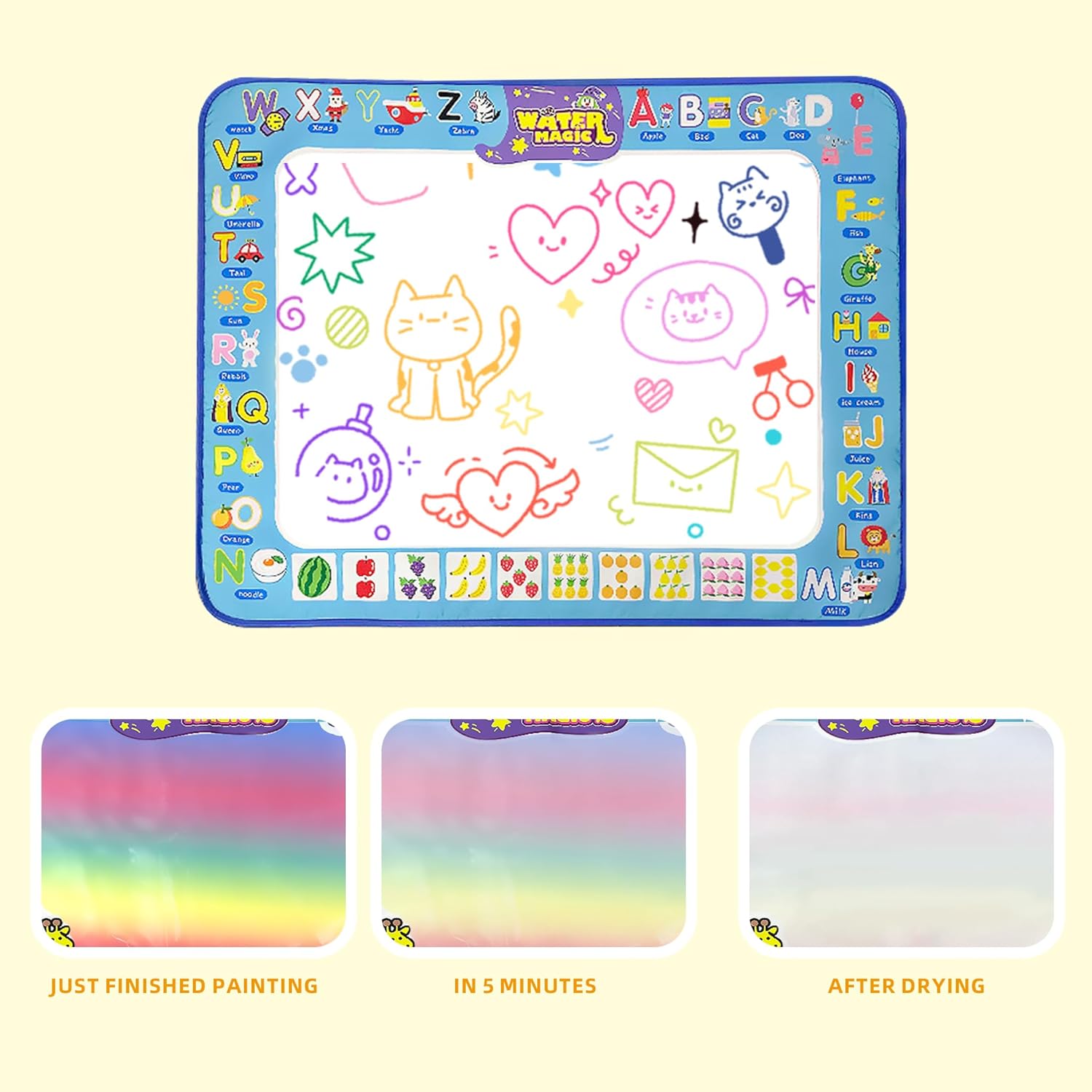 Double-Sided Kids Aqua Doodle Mat: Reversible Water Canvas for Mess-Free Painting & Sticky Ball Games, with Markers & 8 Stencils - Educational Toy for 3-6 Year Olds, Perfect Birthday/Christmas Gift