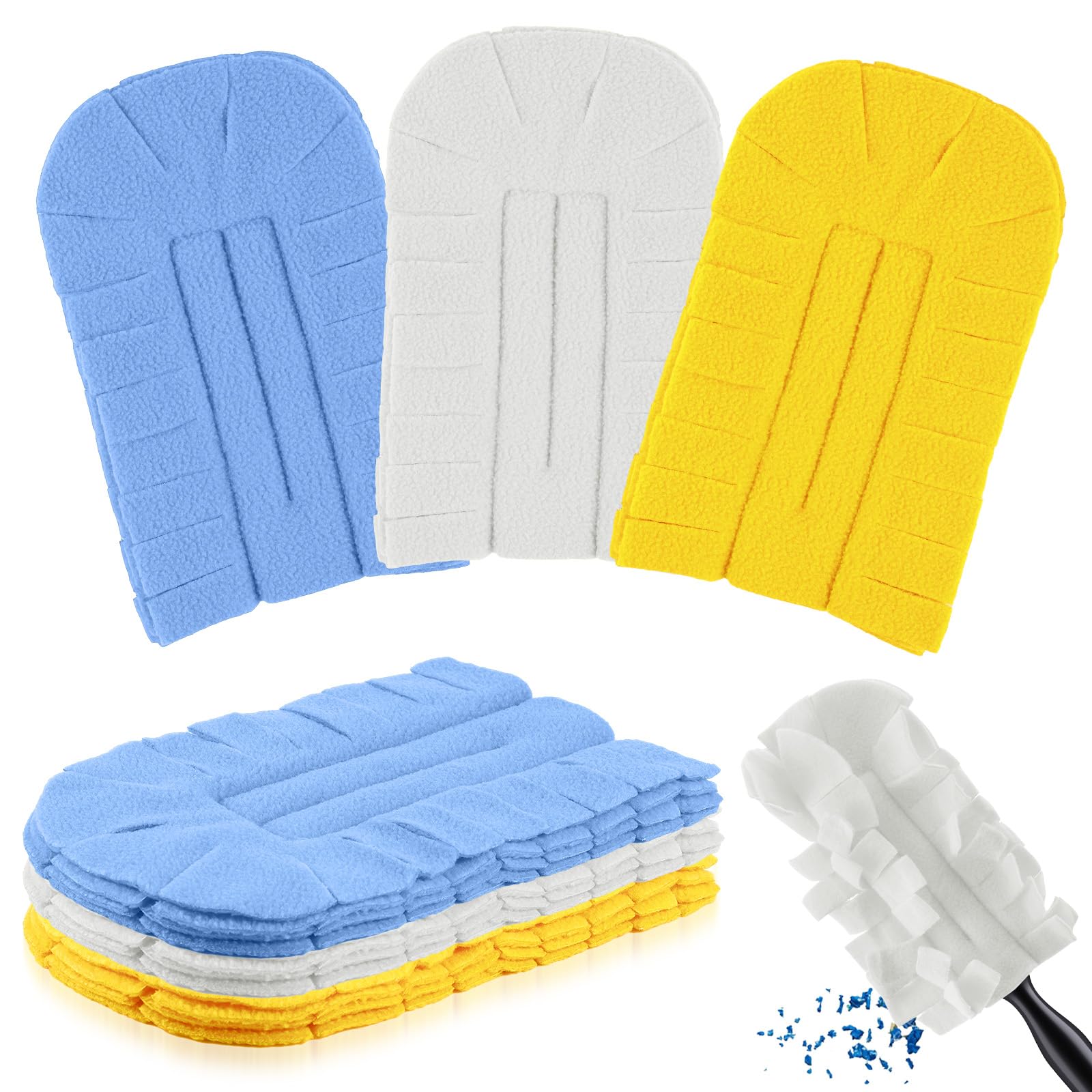 3 Pcs Reusable Duster Refills Washable Pads, White, Blue, Yellow