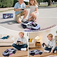 Vista 5 de Coche de control remoto, auto de policía de juguete con luces LED y control remoto de 2.4 GHz, camión de juguete para niños, autos RC para niños