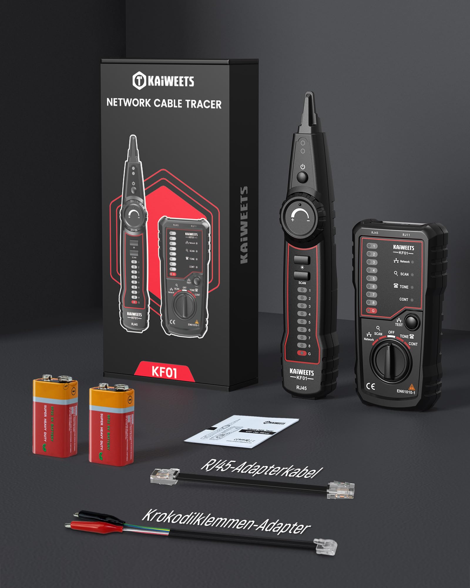 KAIWEETS netzwerktester – RJ45 RJ11 netzwerkkabel tester Telefonkabeltester,netzwerk kabeltester LAN-Kabeltester, geeignet für Kabelverfolgung, Telefonleitungstests und Durchgangsprüfungen