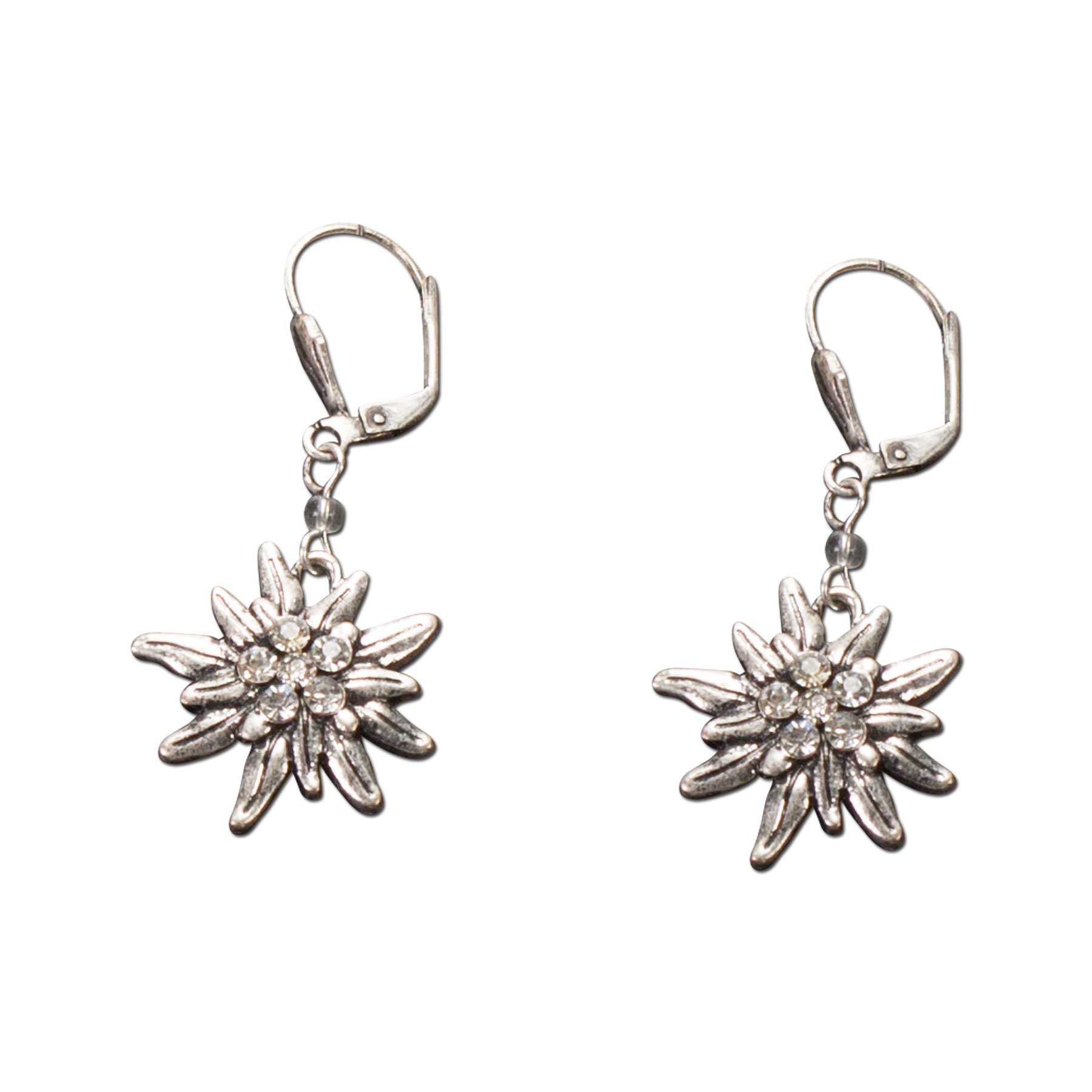 Alpenflüstern Trachtenschmuck-Set Perlen-Trachtenkette, Armband, Charivari und Ohrhänger Strass-Edelweiß - Damen-Trachten-Schmuck, Trachtenset Creme-weiß SET048