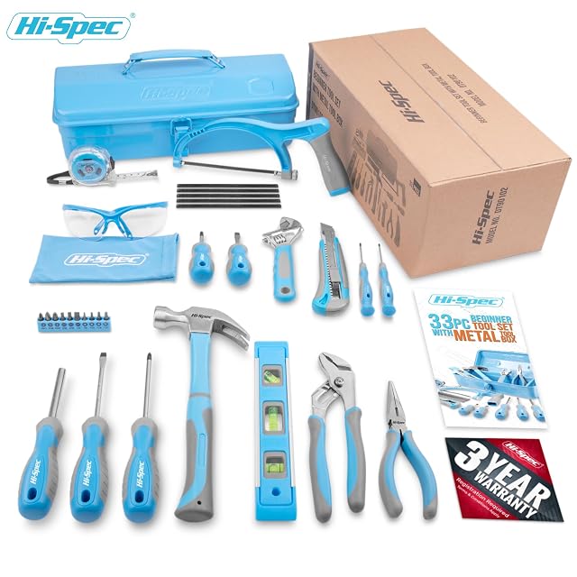 Foto 7 de 7 de Hi-Spec Caja de Herramientas Metálica Infantil para Bricolaje Guiado, Azul
