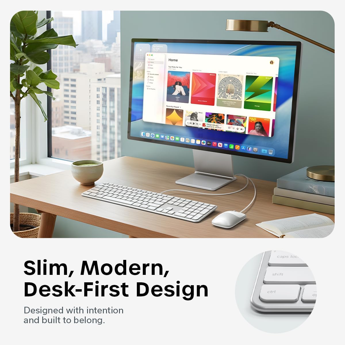 Satechi Slim LX3 Wired Keyboard, Full-Size Design with Cross-Platform OS Switching, USB-C or USB-A Connectivity, Designed for Mac and PC Setups, Silver