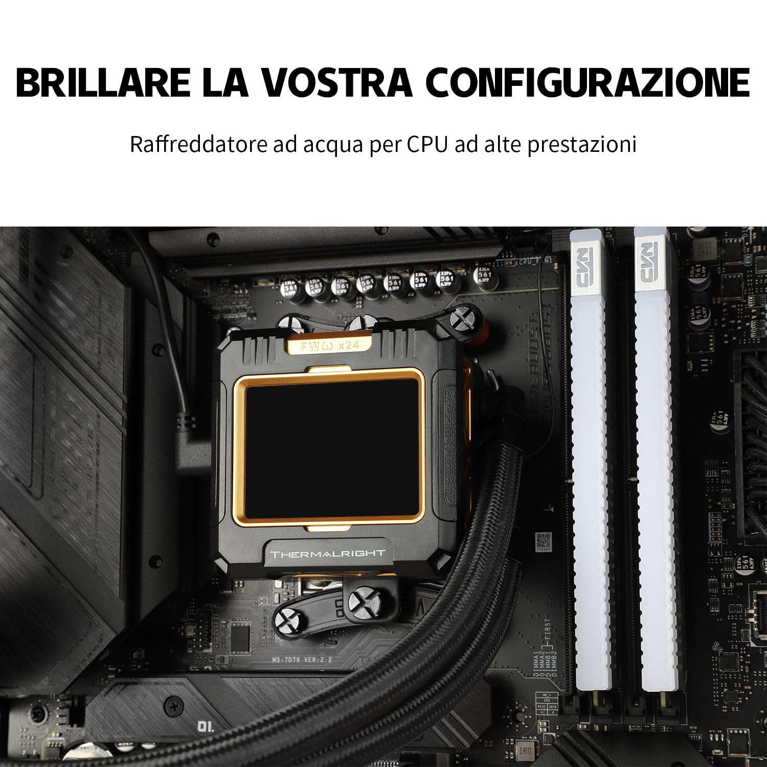 TR FW 360 Nero-360 mm AIO CPU Liquid Cooler, Display LCD IPS con risoluzione 320 x 240, per AM4 / AM5 / Intel LGA1700,'2,4 pollici'Display LCD assorbente il magnete per le immagini, nero