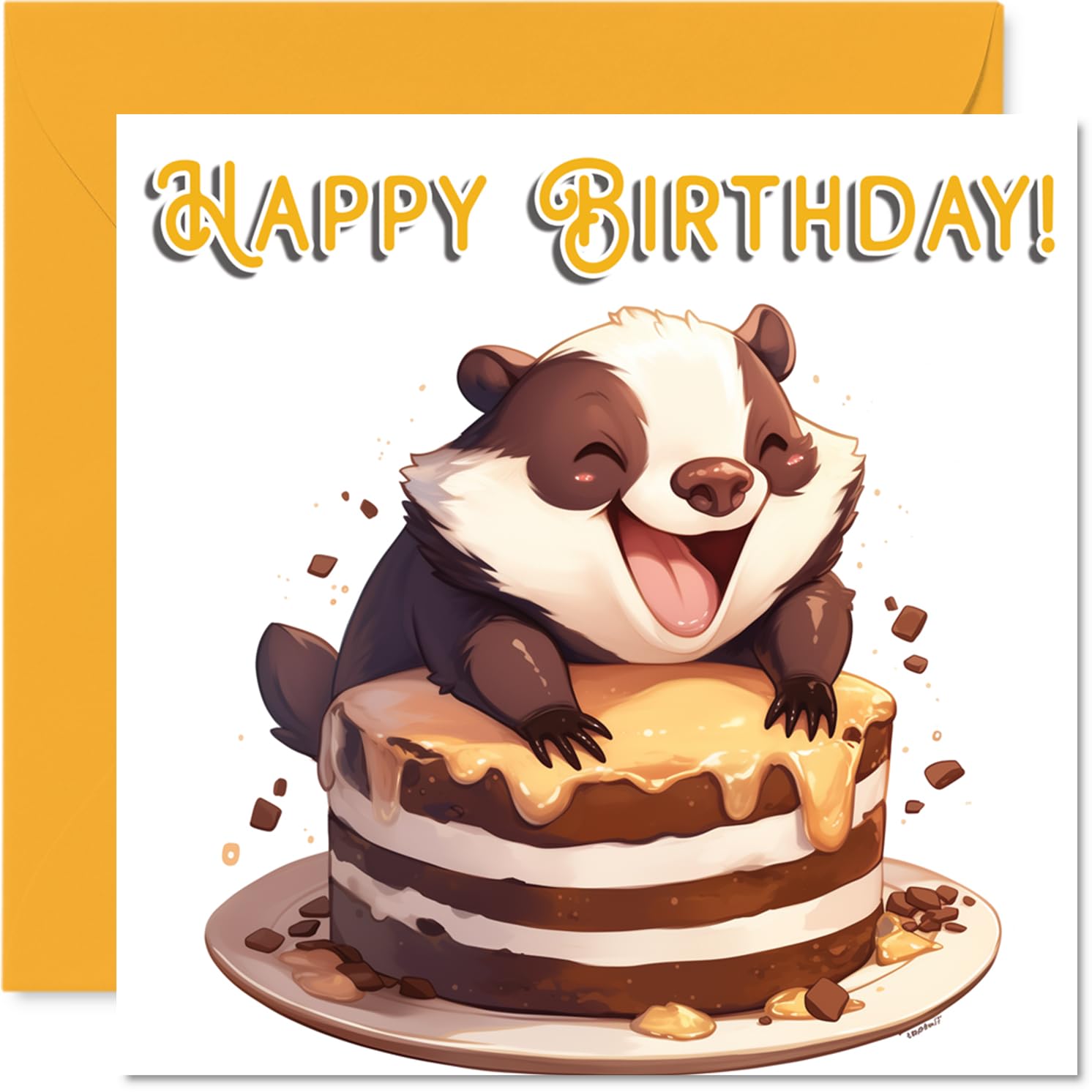 Badger Birthday Cards - Animal Cake - Happy Birthday Card for Son Daughter Brother Sister Grandson Granddaughter Niece Nephew Cousin, 145mm Bday Greeting Cards
