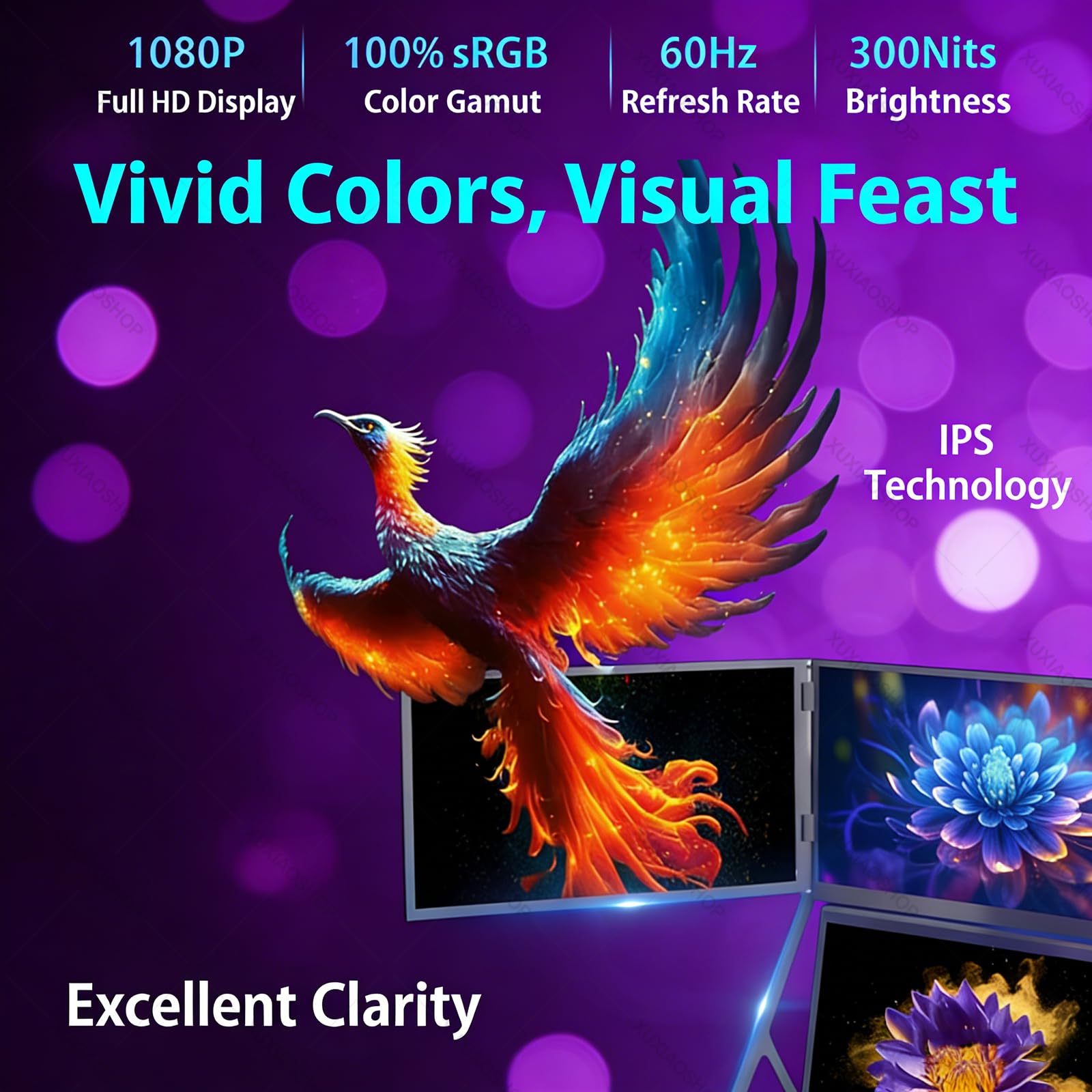 15,6-calowy przenośny potrójny monitor do laptopa, technologia 1080p Fhd HDR i częstotliwość odświeżania 60 Hz, trzy niezależne ekrany obsługujące jednoczesne zadania