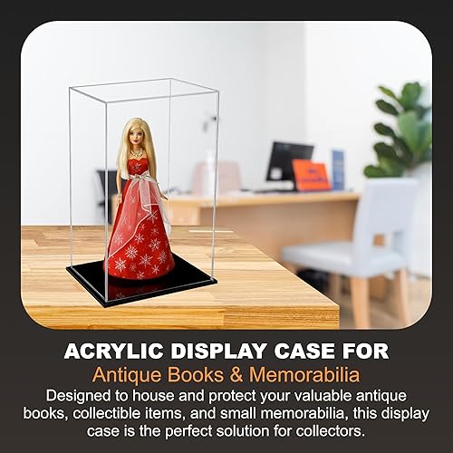 Vista 107 de Better Display Cases Versátil vitrina de acrílico transparente - Caja rectangular grande con base blanca 18" x 12" x 3" (BK09)