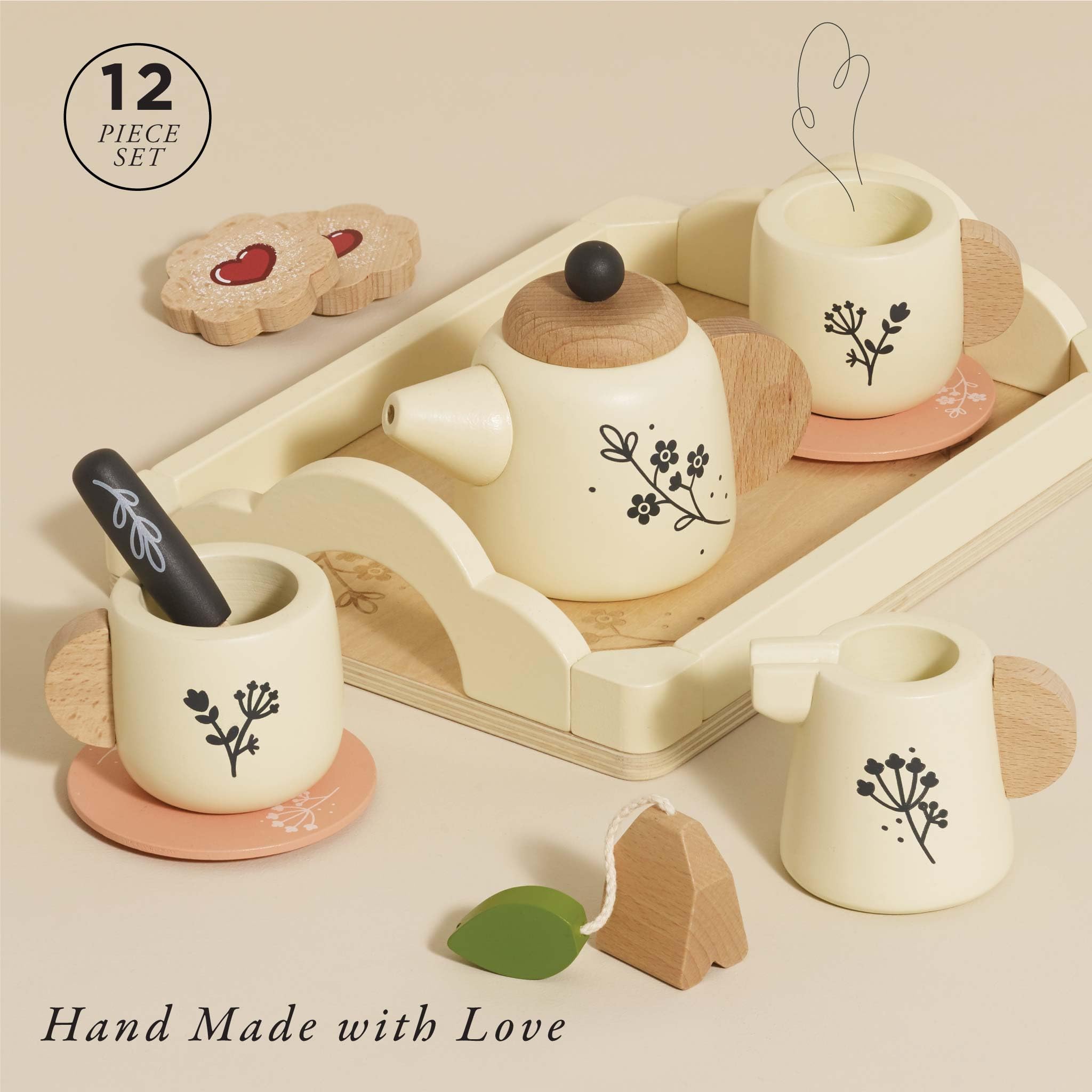 Le Toy Van - Wooden Tea Set & Tray, Multicoloured, child-size - Image 3