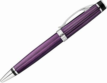 Xezo Incognito Brass Ballpoint Pen in Purple Metallic Color, Diamond-Cut Engraved, Serial, Platinum Plated Parts Incognito Purple B-2