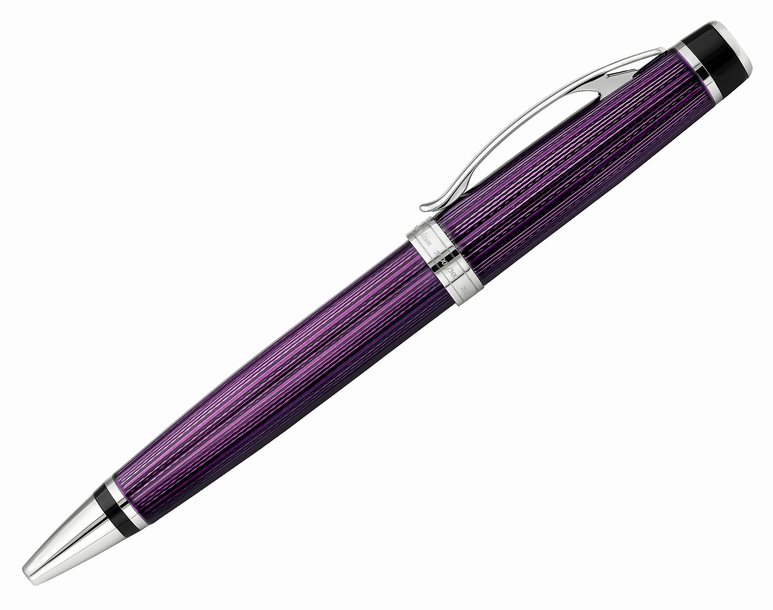 Xezo Incognito Brass Ballpoint Pen in Purple Metallic Color Diamond-Cut Engraved Serial Platinum Plated Parts Incognito Purple B-2