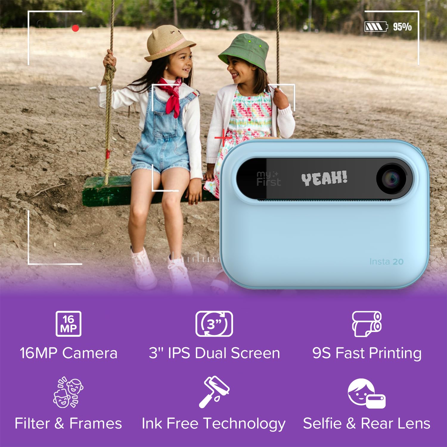 myFirst Insta 20 Appareil photo numérique à impression instantanée pour enfants 16 MP 1080p objectif selfie