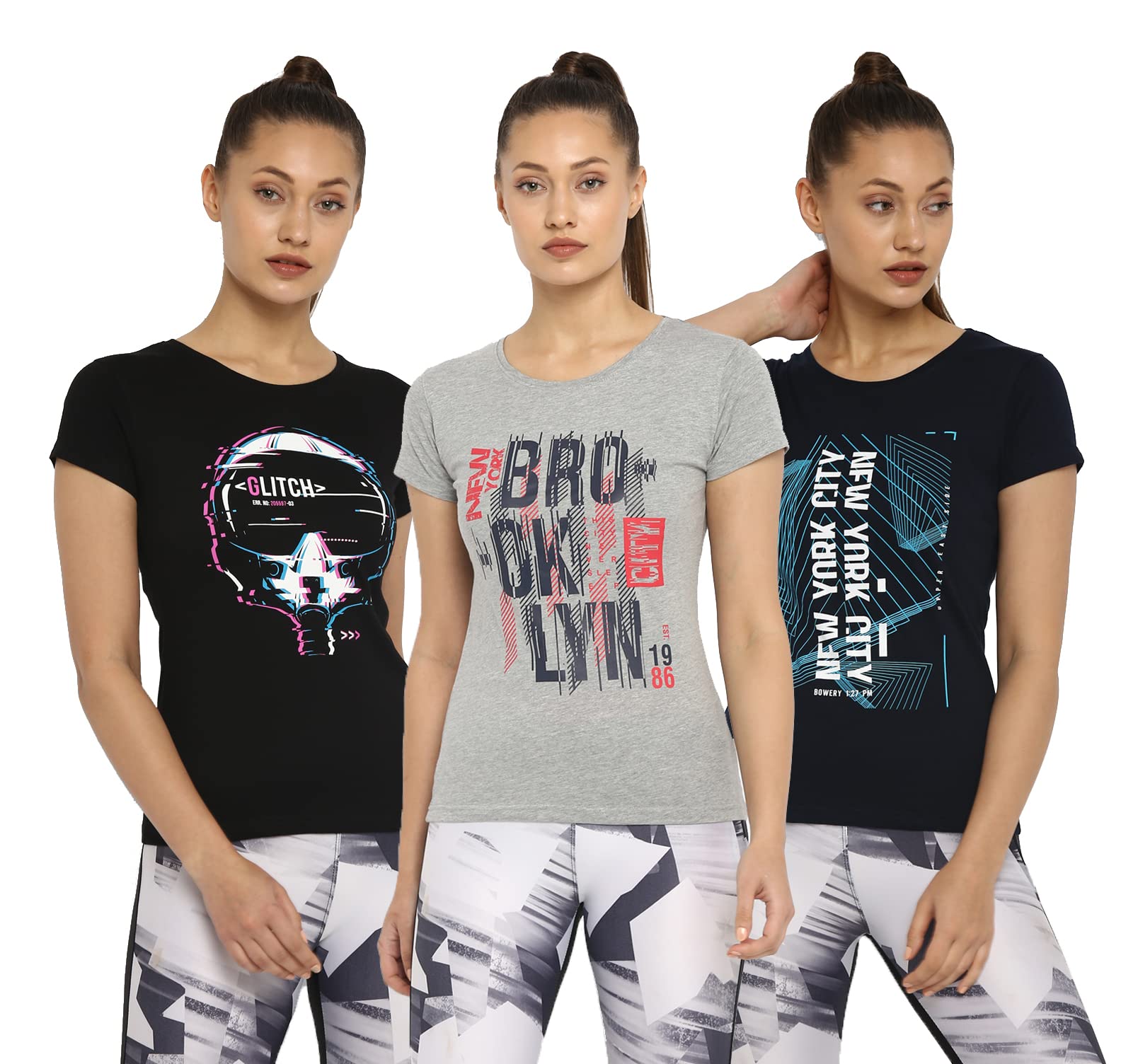 Ap'pulse Women's Printed Short Sleeve Sport Tshirt Combo Pack