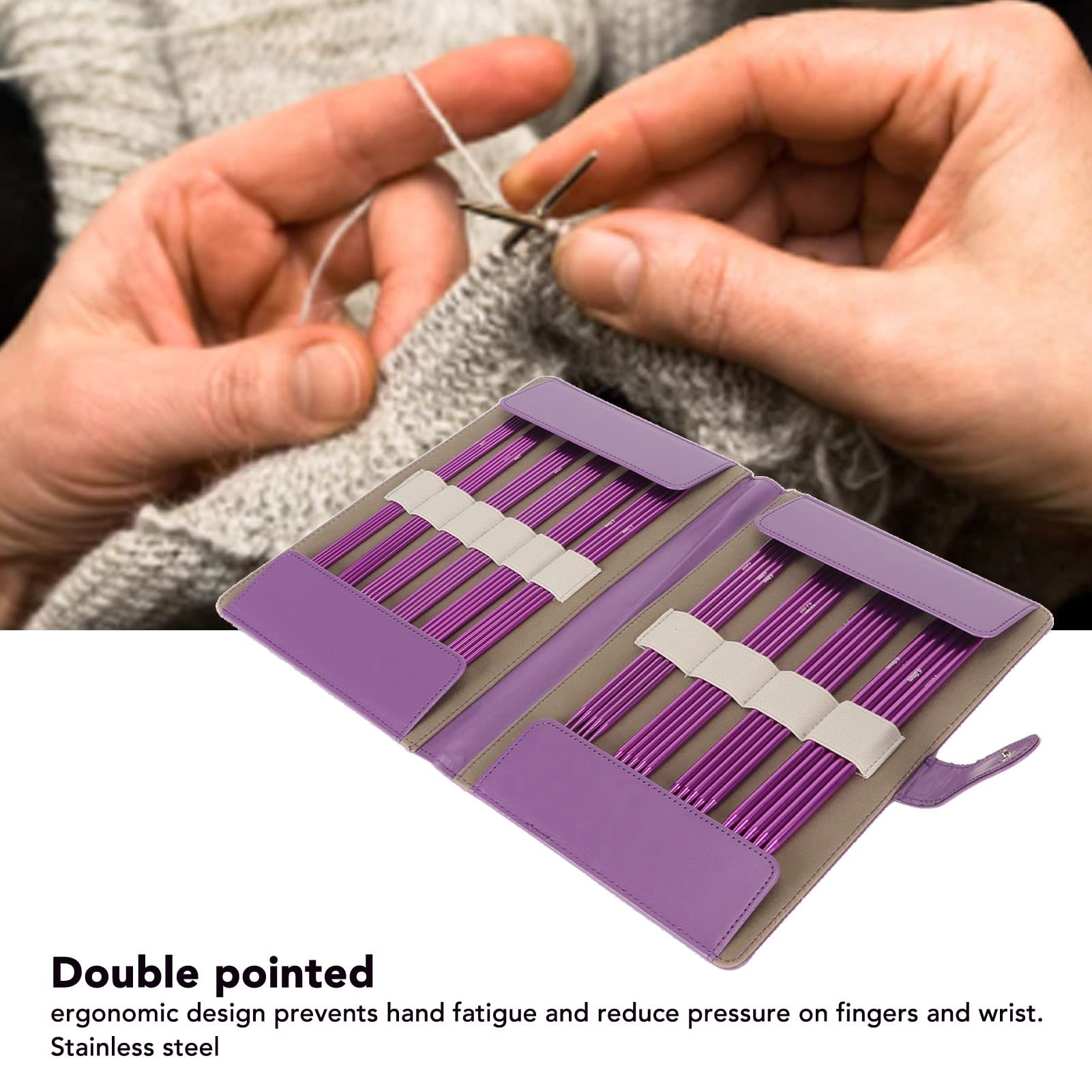Tyenaza Ferri da Maglia da 50 Pezzi, Set di Ferri da Maglia Ergonomici in Metallo in Acciaio Inossidabile da 2,5 Mm-6 Mm con Borsa per Artigianato, Viola