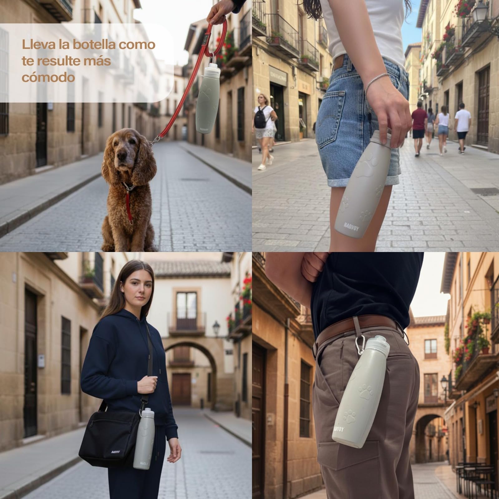 Pipi Cani - Bottiglia per cani da 600 ml, bottiglia per cani in silicone pieghevole e ricaricabile, con nebulizzatore, moschettone e corda regolabile, accessorio per passeggiate