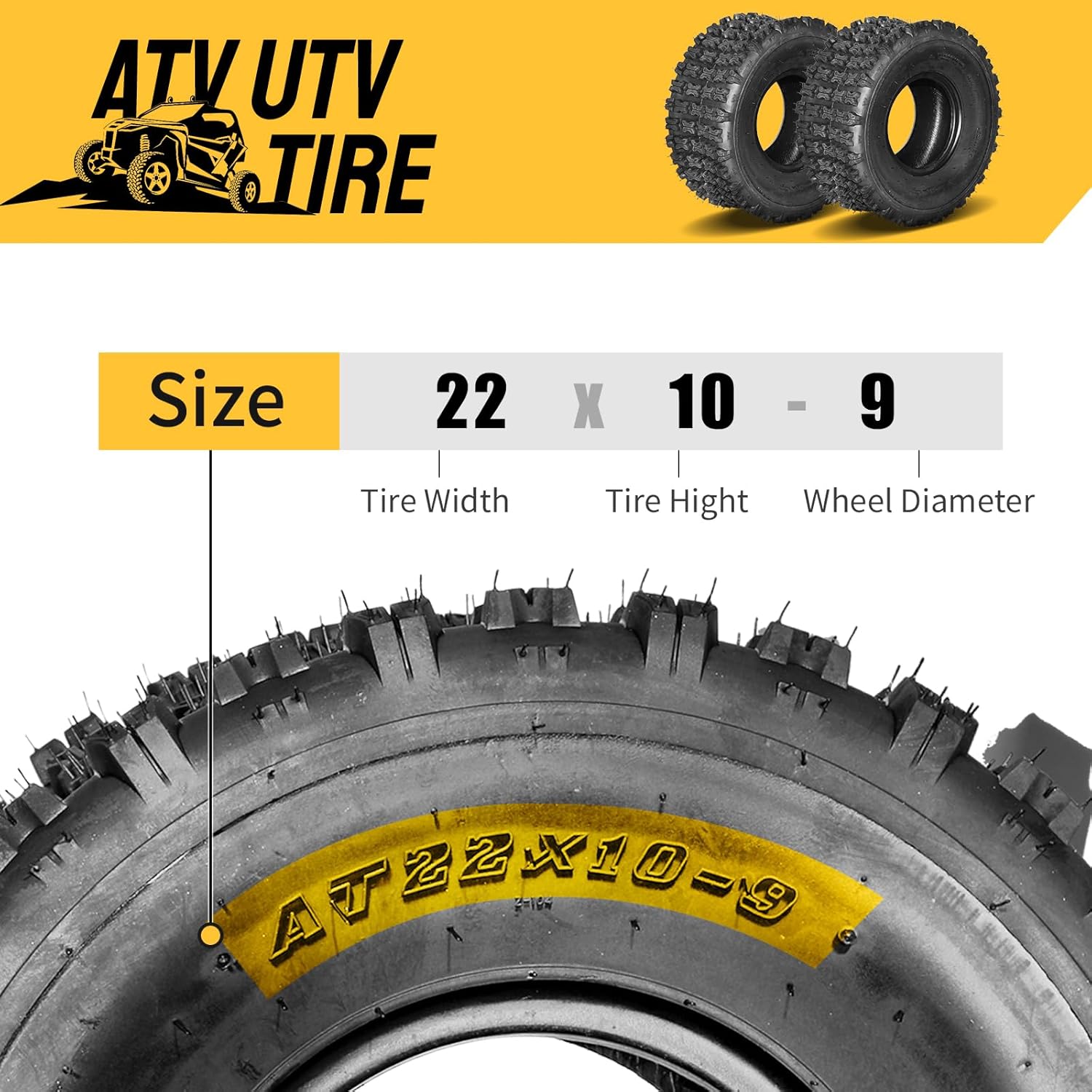 Set Of 2 ATV/UTV Tires - 22x10-9, 6PR All-Terrain, For Rear Of Quad Or Side-by-Side