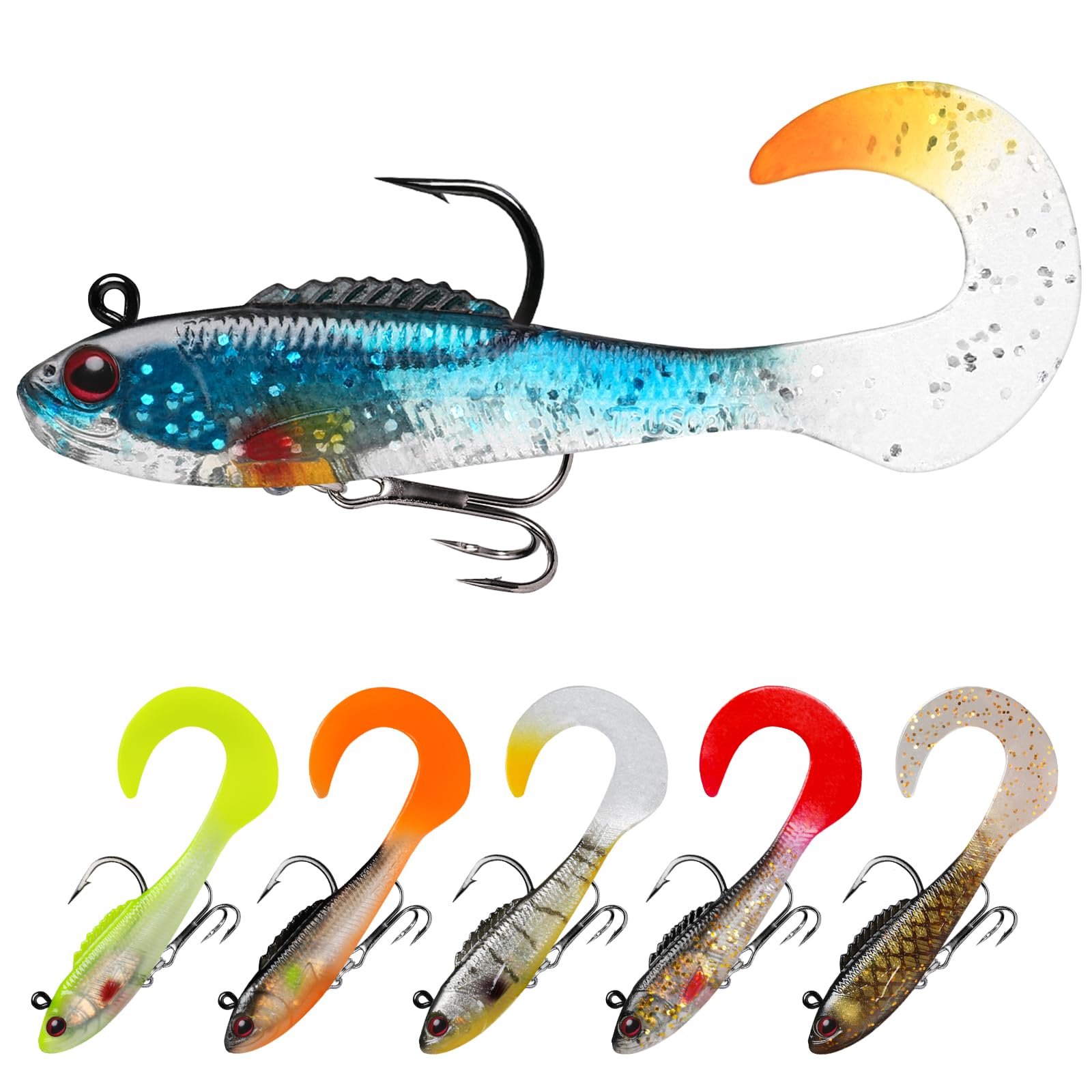 TRUSCEND Easy Catch Pre-Rigged Soft Lures, Unique Vibrating Swim Action and Trembly Sinking Move for More Bites, Amazing Soft Swimbait for Family Fishing, Fishing Lures for Bass Trout Crappie Walleye