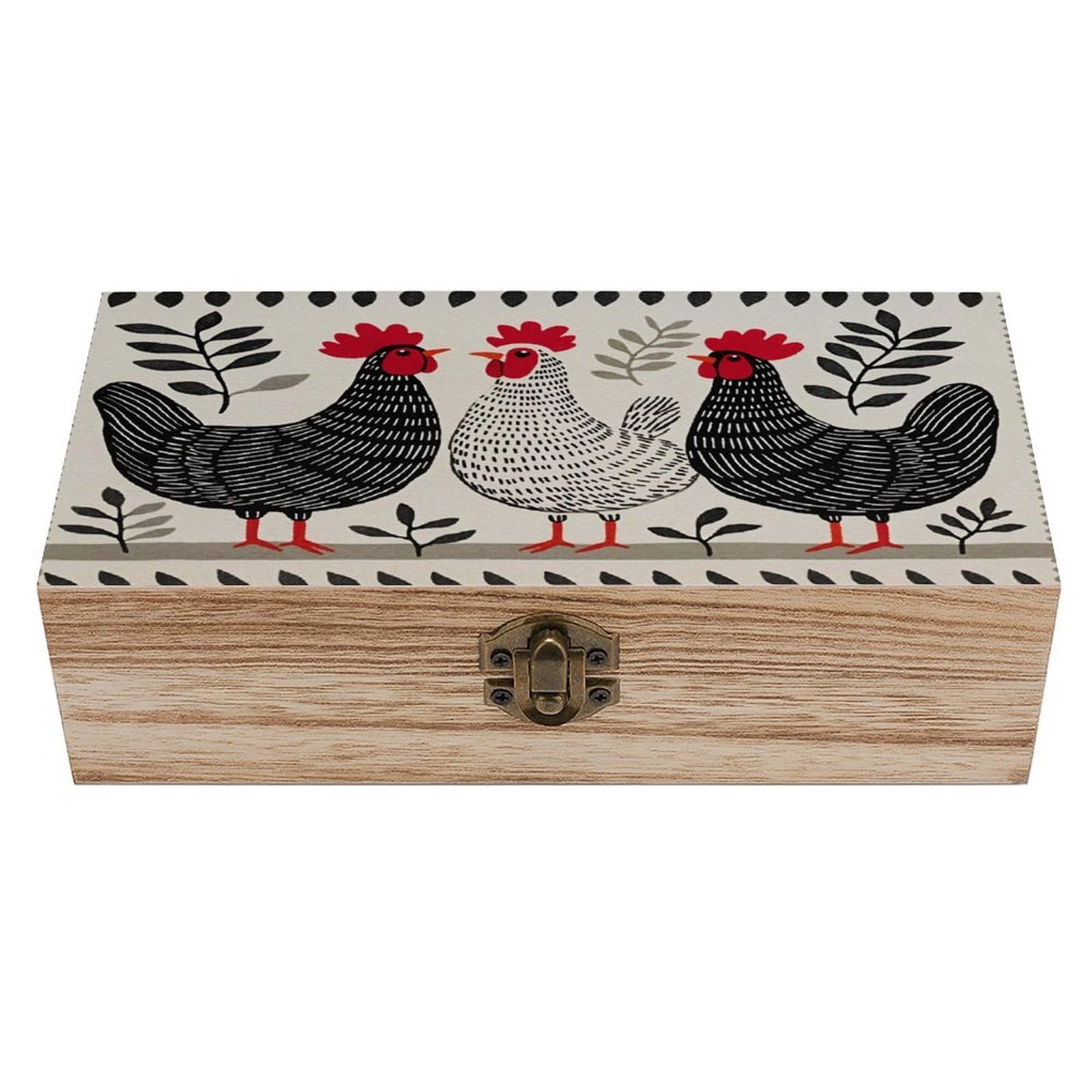 HLBSDM Vintage Country Chicken Vintage Wooden Keepsake Box with Hinged Lid And Locking Clasp, Decorative Storage Box for Jewelry, Trinkets And Small Accessories, Organizer for Home Or Wedding