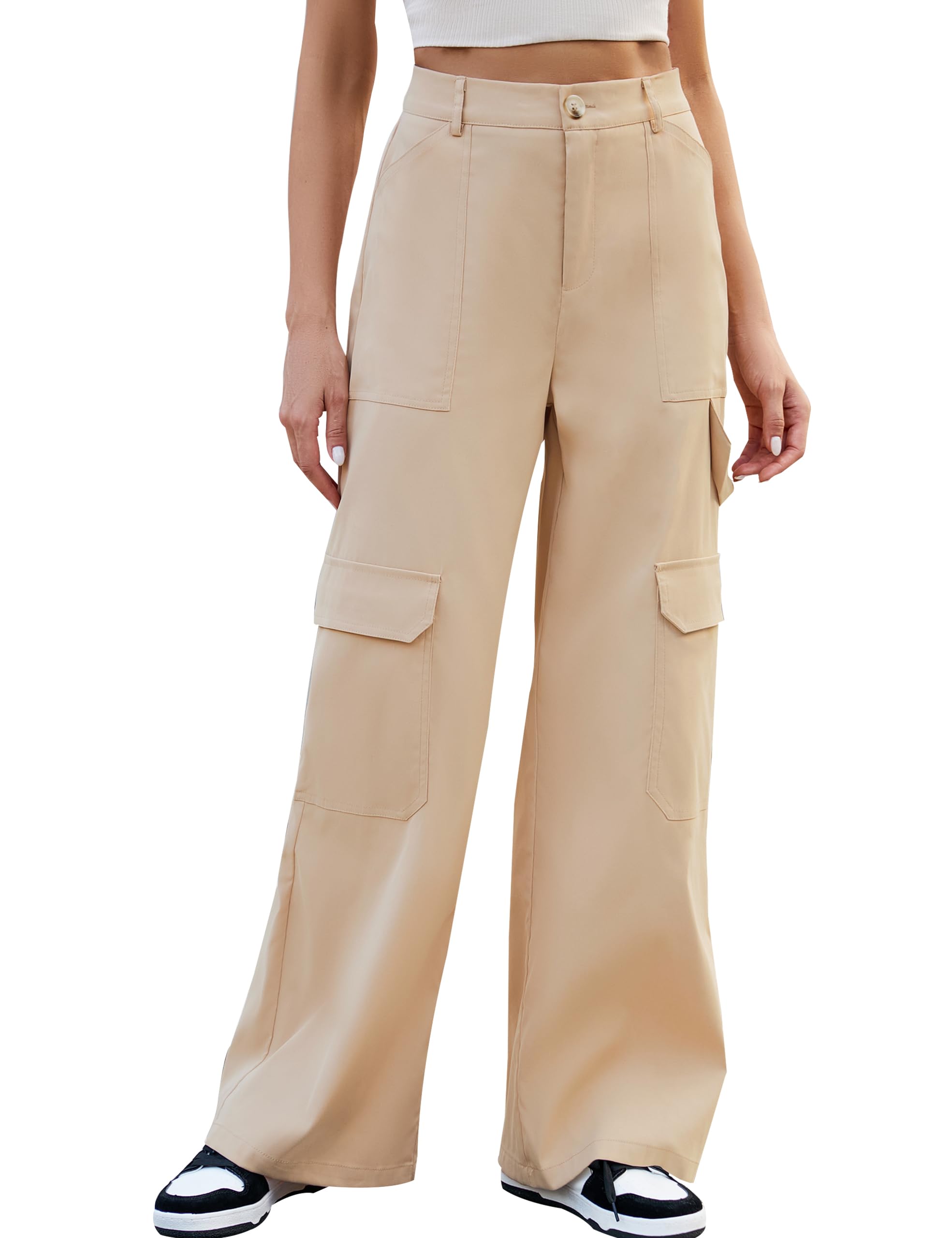 Blooming Jelly Women High Waisted Cargo Pants Wide Leg Baggy Waistband Y2k Pants with Multiple Pockets