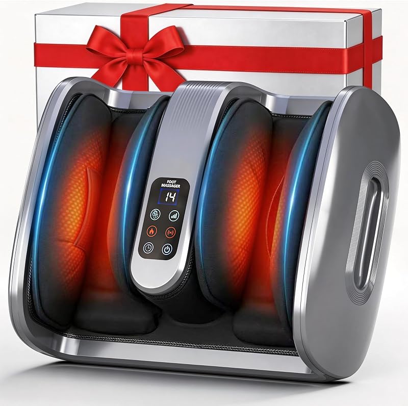 Foot Massager with Heat & Cold for Feet, Leg and Arm, Gift for Men & Women | 4 Modes & 6 Intensities,Deep Kneading & Vibration,Adjustable Angle,Fits Men Size 12,Washable Liners,Auto-Off